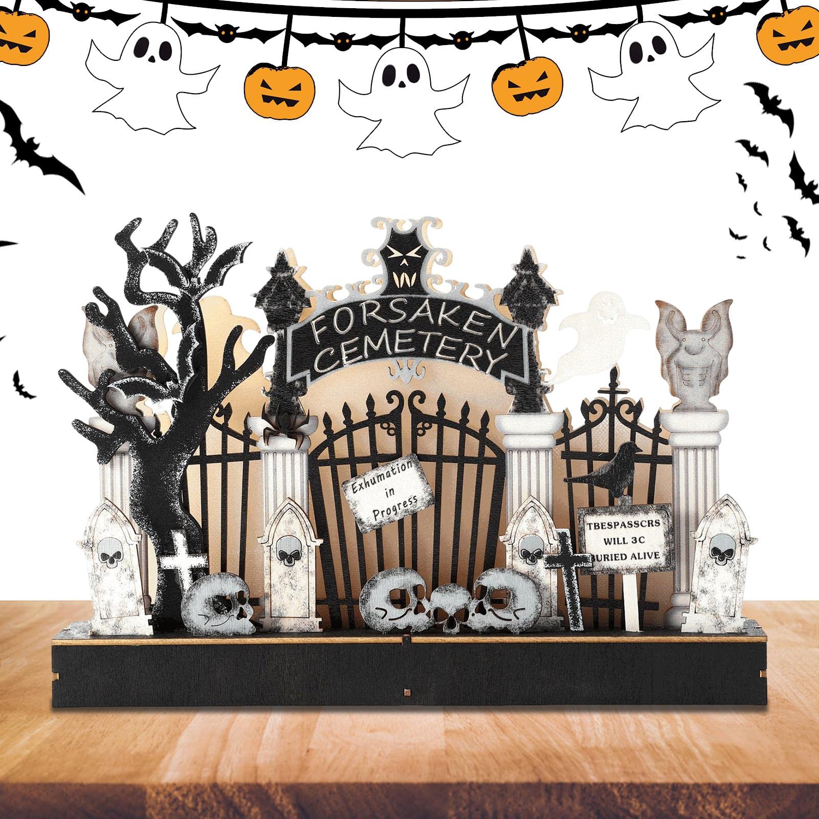 Straszne światło dekoracyjne z duchami Halloween | Latarnia na baterie z nagrobkami, czaszkami i duchami | Przerażające światło czaszki Ghost Festival Światła LED do domu, biura i sklepu