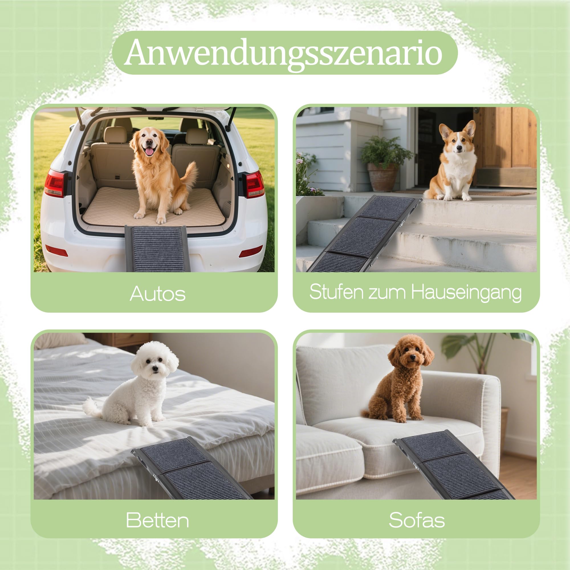 Thanaddo Hunderampe Auto Klappbar, Extra Lange Hunderampe mit Rutschfester Teppich für Große Hunde bis 110 KG, Innenbereich verfügbar, Hundetreppe Outdoor für Autos SUV, LKW