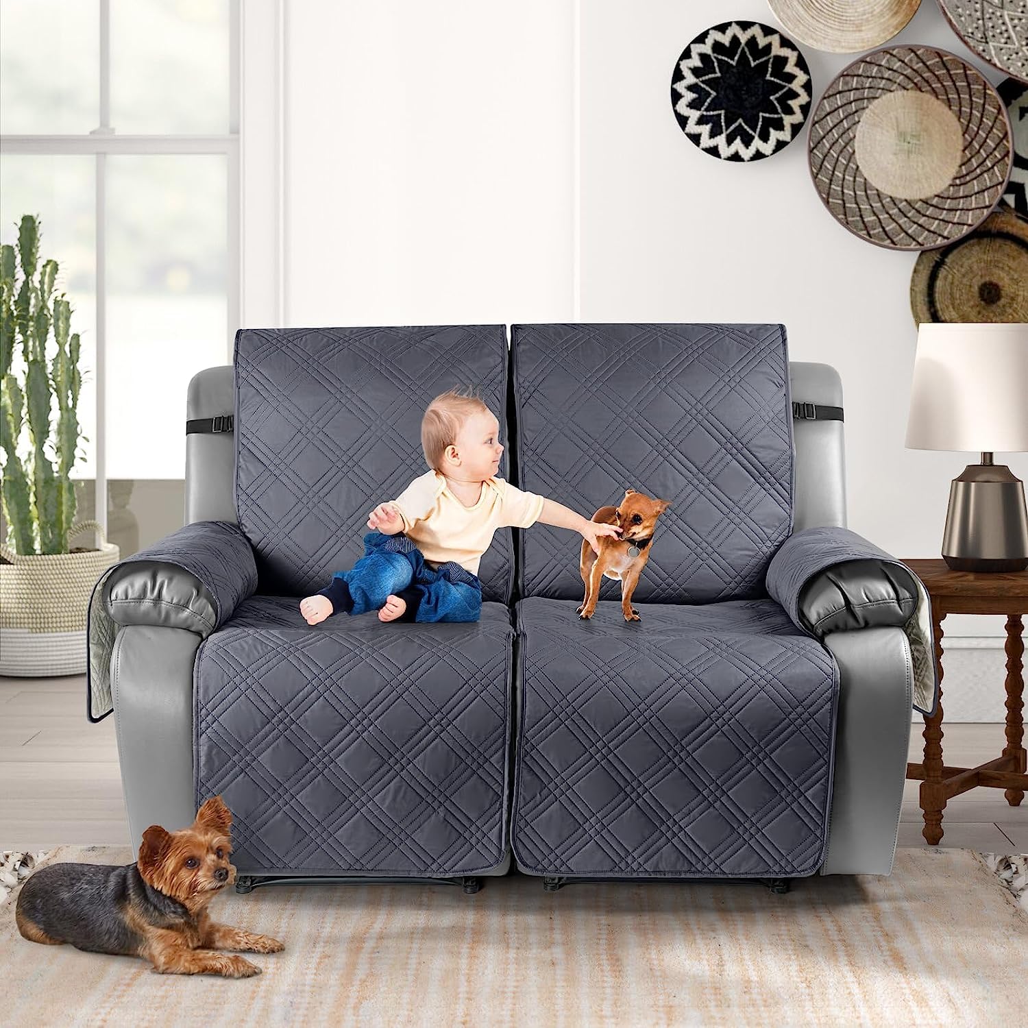 LINGKY Housse de Fauteuil Relax, Housse de Fauteuil Relax Inclinable Electrique, Housse de Fauteuil Inclinable Antidérapant, Protecteur pour Fauteuil Inclinable (Gris Foncé,2 Places)