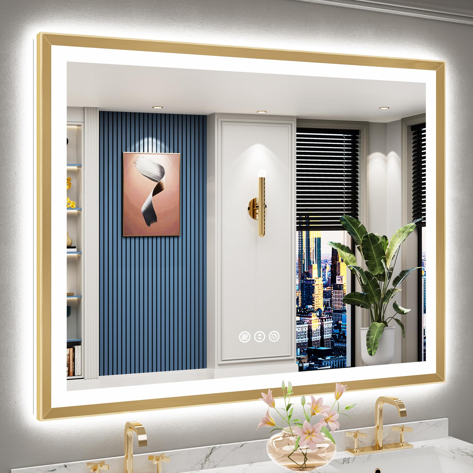 50x40 Gold Beveled LED Lighted Bathroom Mirror, Backlit &amp; Front Lit