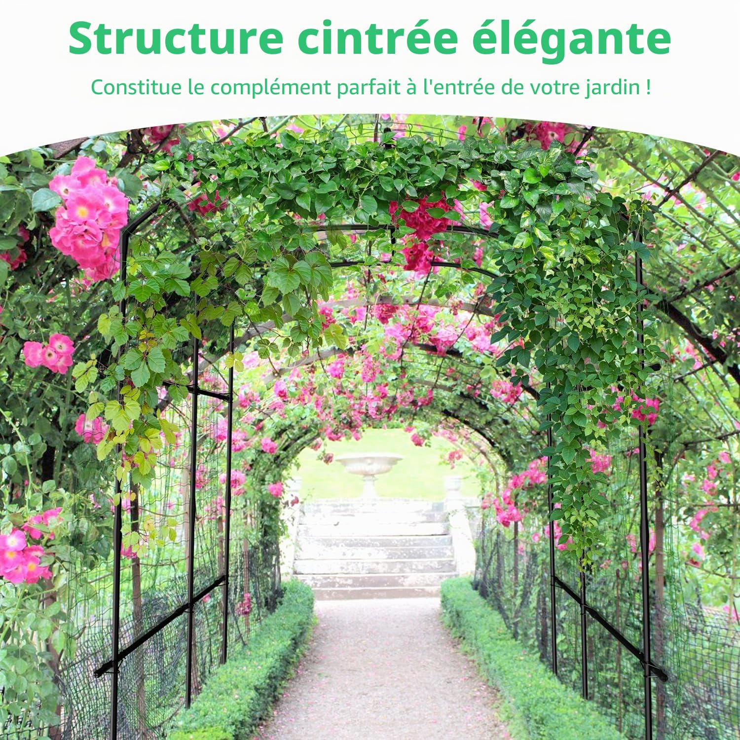 SUNYRISY Arche de jardin métallique revêtue de PE - 220 cm - Tuteur pour concombres, fleurs et pois