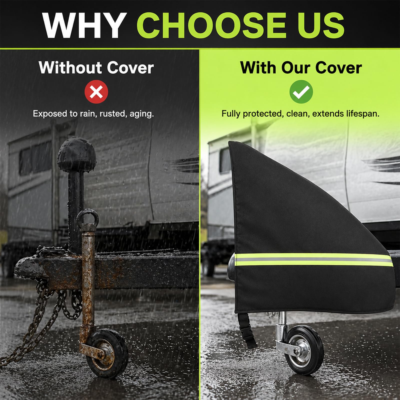Funda para el timón de caravanas, Universal de 600D para remolques Accesorio con Elementos Reflectantes; Funda Reforzada e Impermeable para el timón de remolques con Revestimiento de PVC