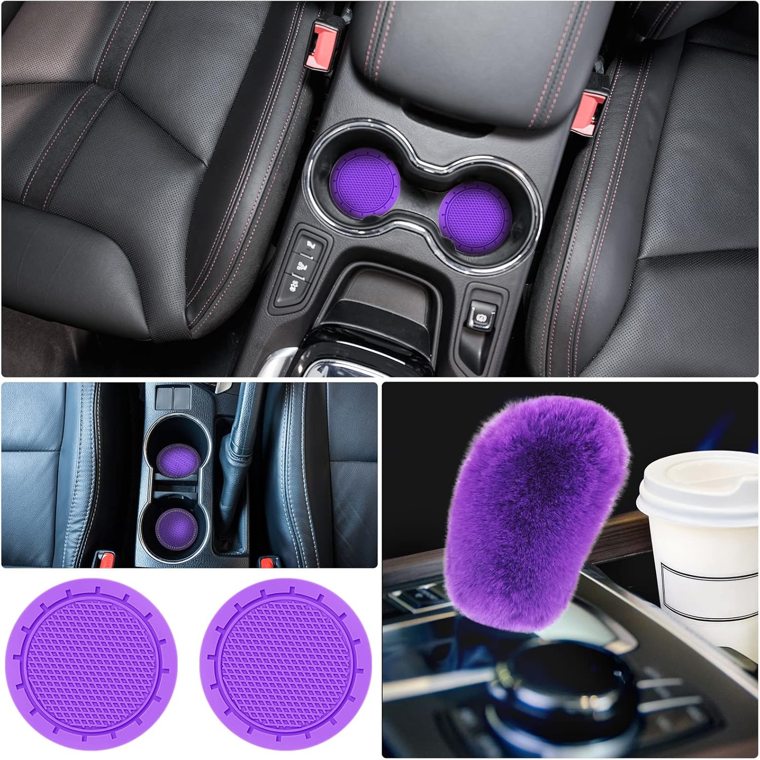 Frienda 6 Pieces Fluffy Car Accessories Set Bling Fluffy Steering Wheel Cover Soft Fuzz Handbrake Gear Shift Cover Bling Mirror Fuzz Car Pad Decoration