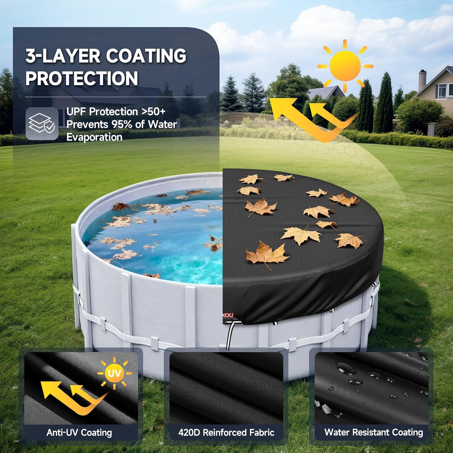 LXKCKJ 10 Ft Round Pool Cover, Solar Pool Covers for Above Ground Pools, Summer Pool Cover Protector with Cover Accessories, Round Hot Tub Cover Ideal for Waterproof and Dustproof (Black)