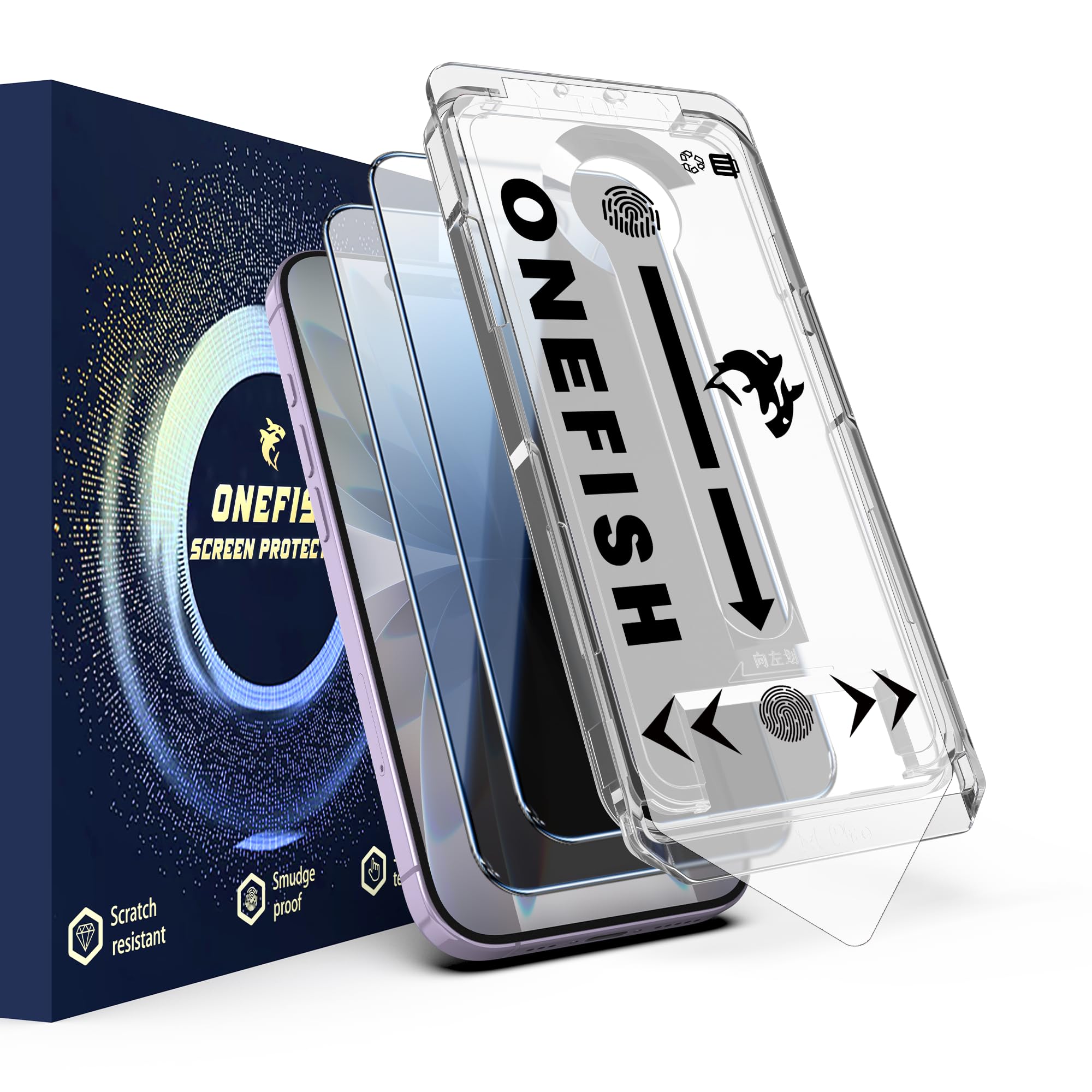 OneFish Privacy Screen Protector for iPhone 17, Full Edge Coverage 6.3" 17, Scratch Resistant, Bubble Free, Easy Installation, Auto Dust-Elimination, 2 Pack