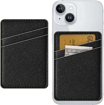 Leather Phone Wallet Stick on ,Card Holder for Phone Case,Credit Card Back Paste Wallet,Suitable for iPhone, Samsung, Android and Most Smart Phones, Black