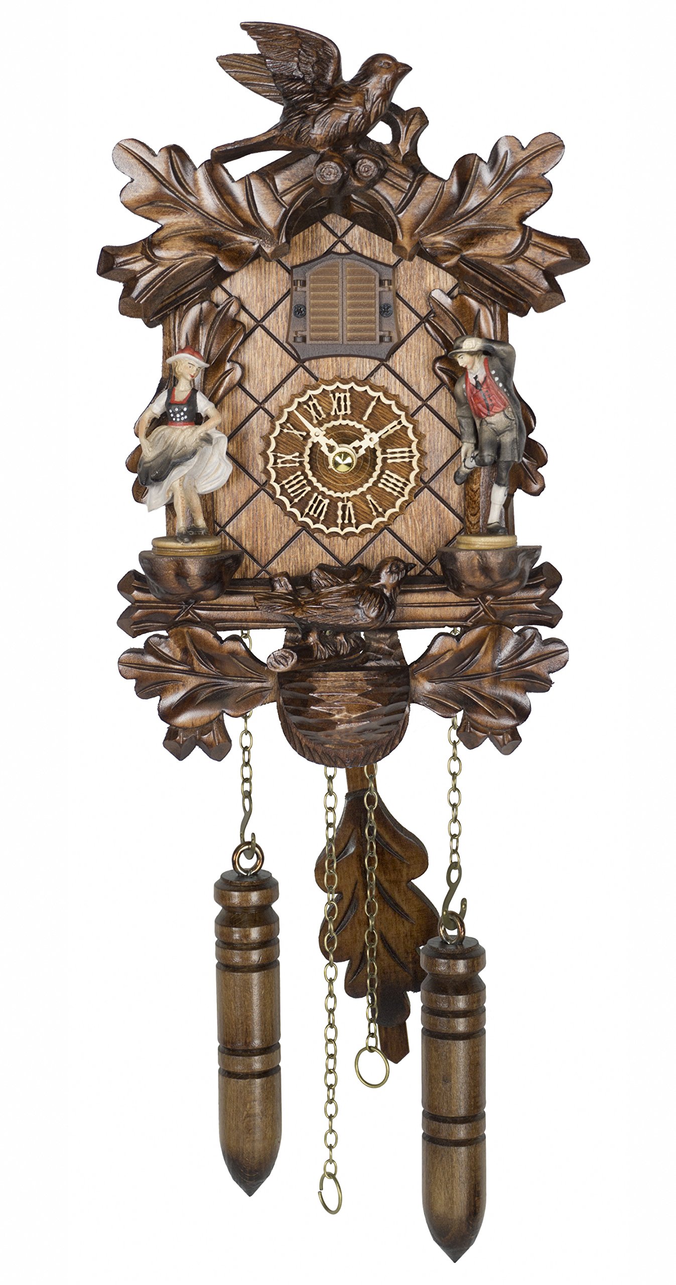 Reloj de cuco de cuarzo Trenkle tallado en madera Selva Negra con figuras