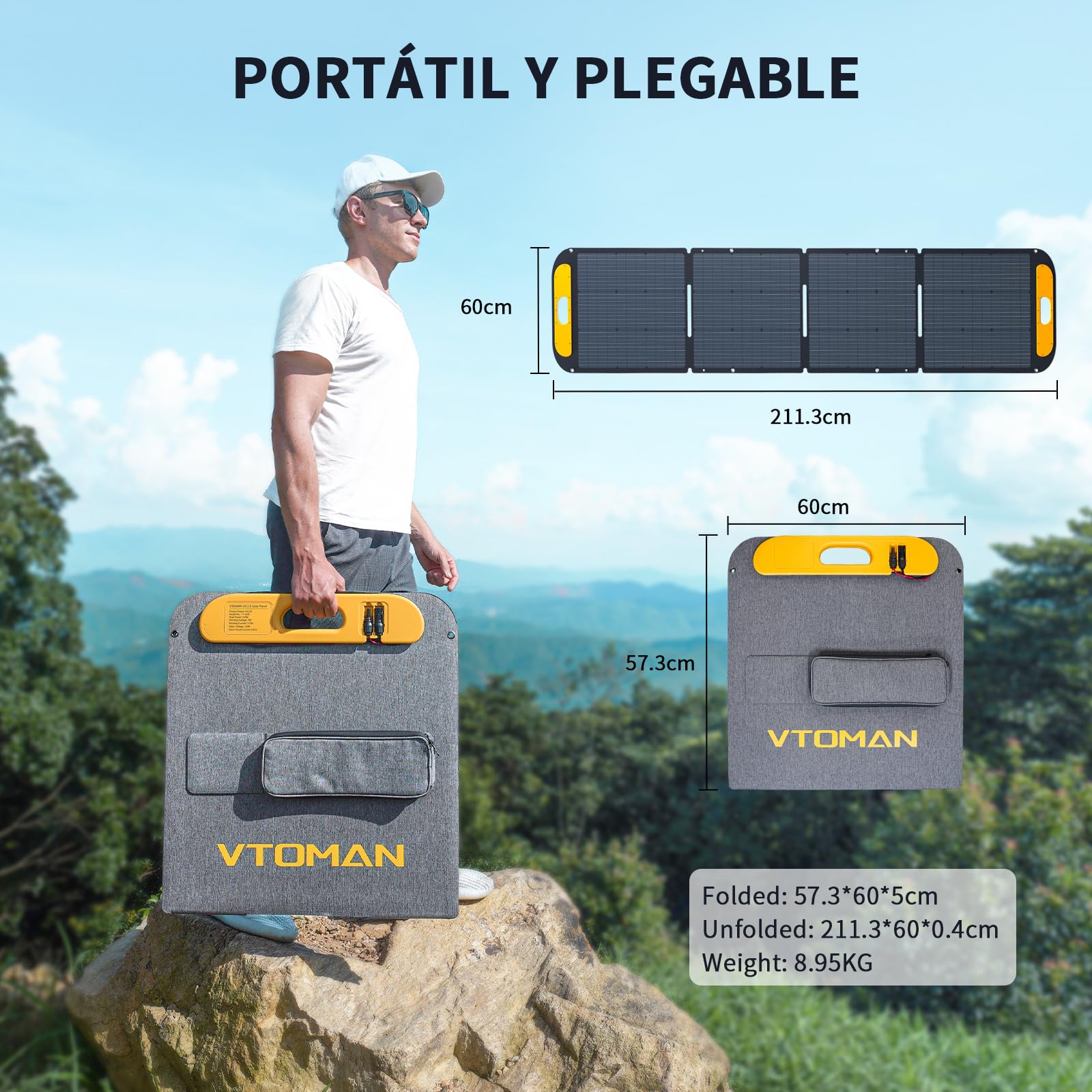 VTOMAN FlashSpeed 300 Estación de Energía Portátil con 200W Panel Solar | 6 Tomas, Camping, RV, Pesca, Jardín