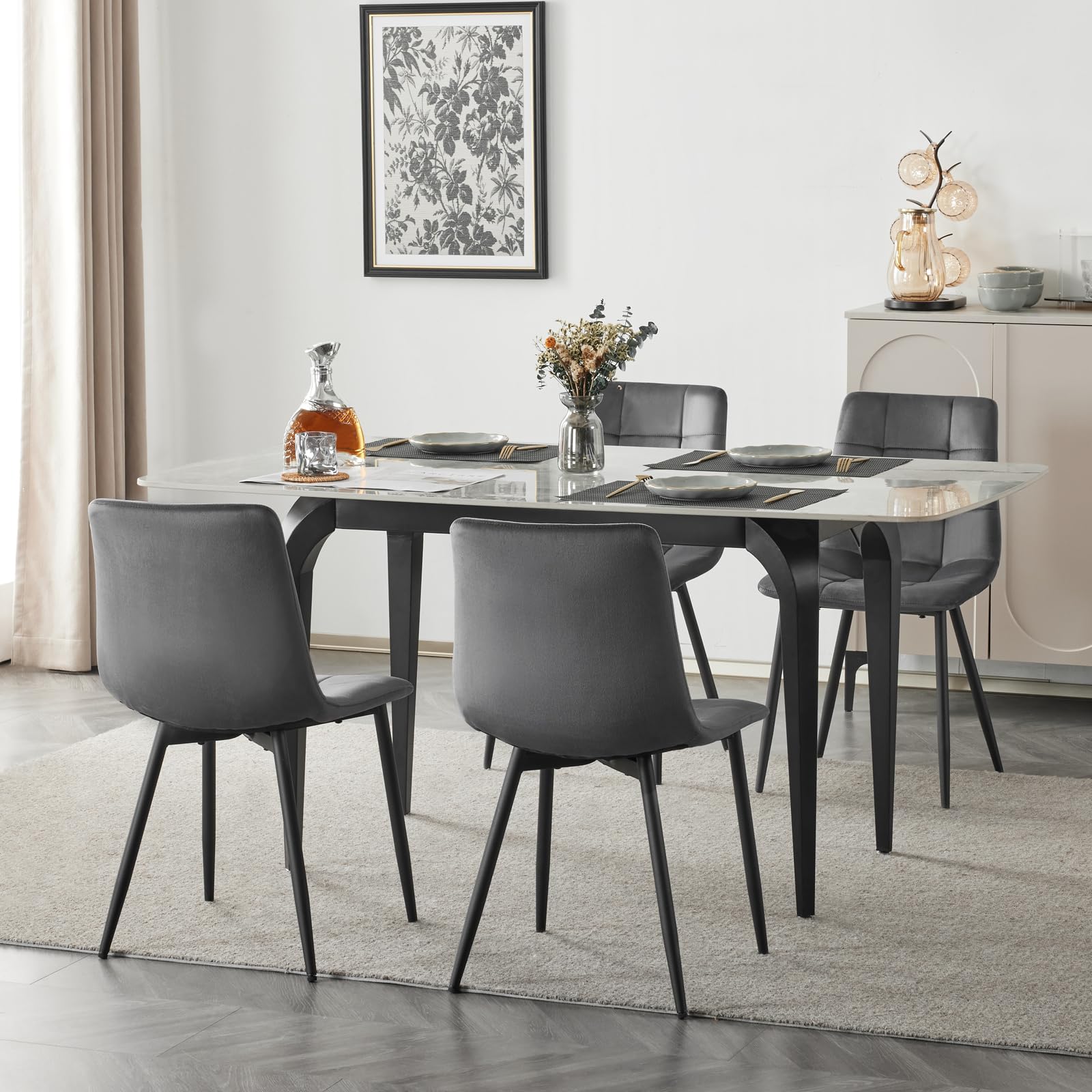 EUGAD Esszimmerstühle 4er Set, für Esszimmer Küche Wohnzimmer, Küchenstühle gepolstert mit Rückenlehne Samtbezug, mit Metallbeinen, 150 kg belastbar, Dunkelgrau
