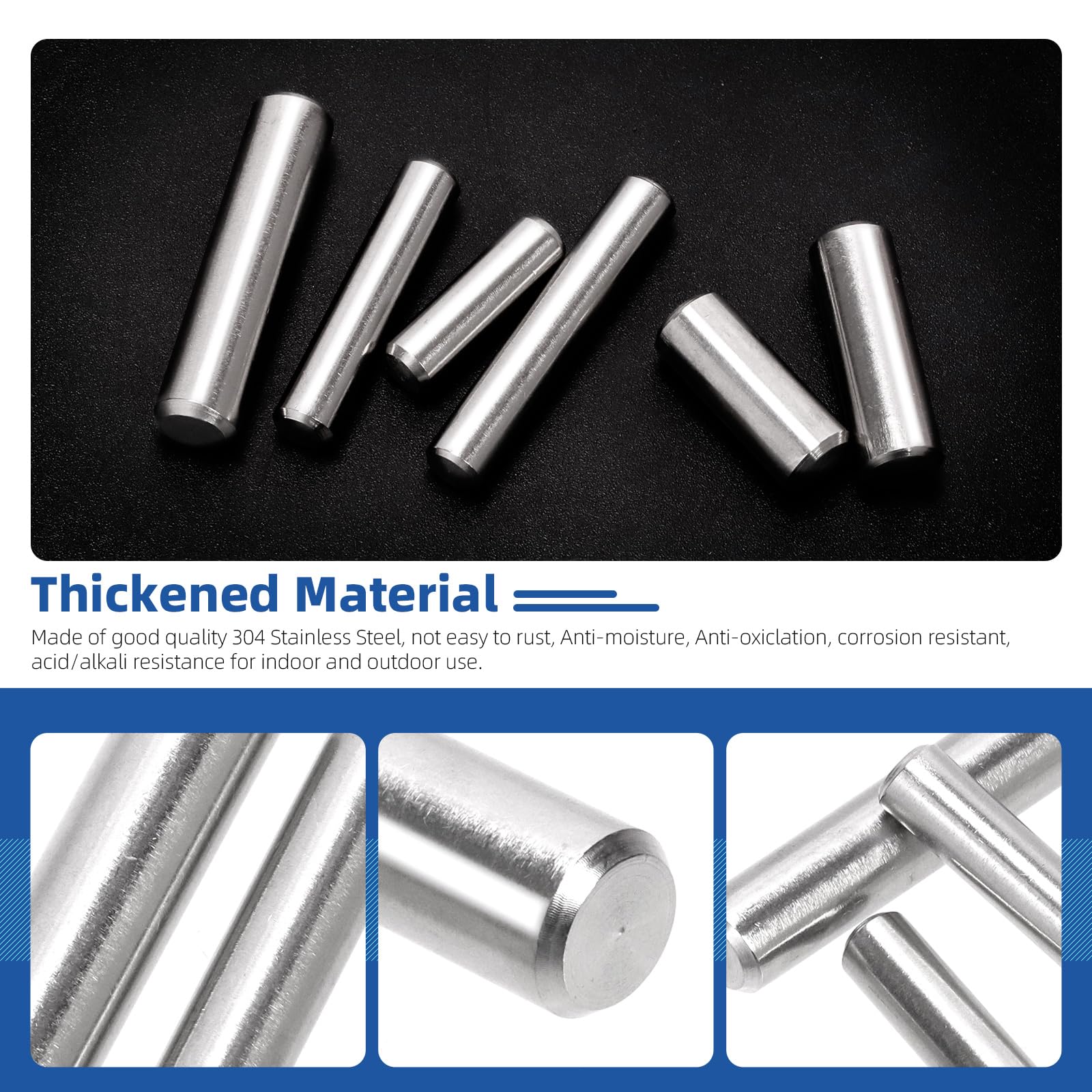 Glarks 60pcs 6/8/10mm Dowel Pins Kit, 12 Sizes 304 Stainless Steel Cylindrical Shelf Support Peg Pin Fasten Elements - Image 4