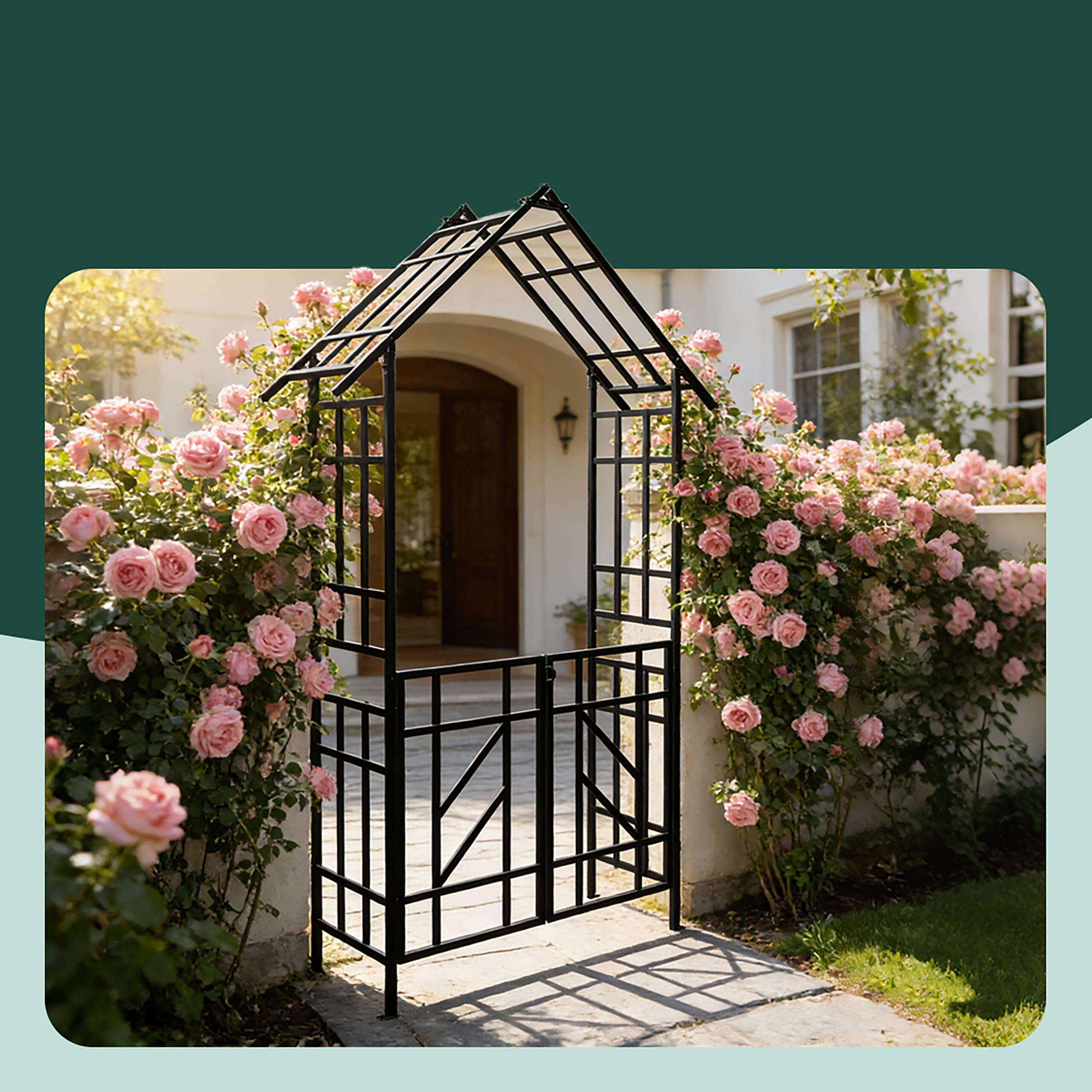 Relaxdays Arche pour rosiers, Portail & Toit Pointu, Treillis Plantes grimpantes, H x L x P 247×148×43 cm, métal Noir