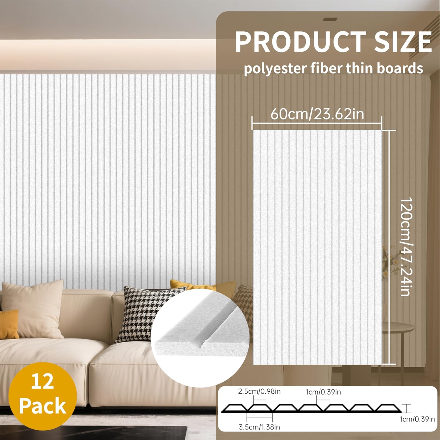 EVERECO 12 Pack Large Acoustic Panels, 47.2×23.6×0.4 inches, Soundproof Panels for Wall, Suitable for Live Broadcast Room, Media Room, Office, Studio&Home(White)