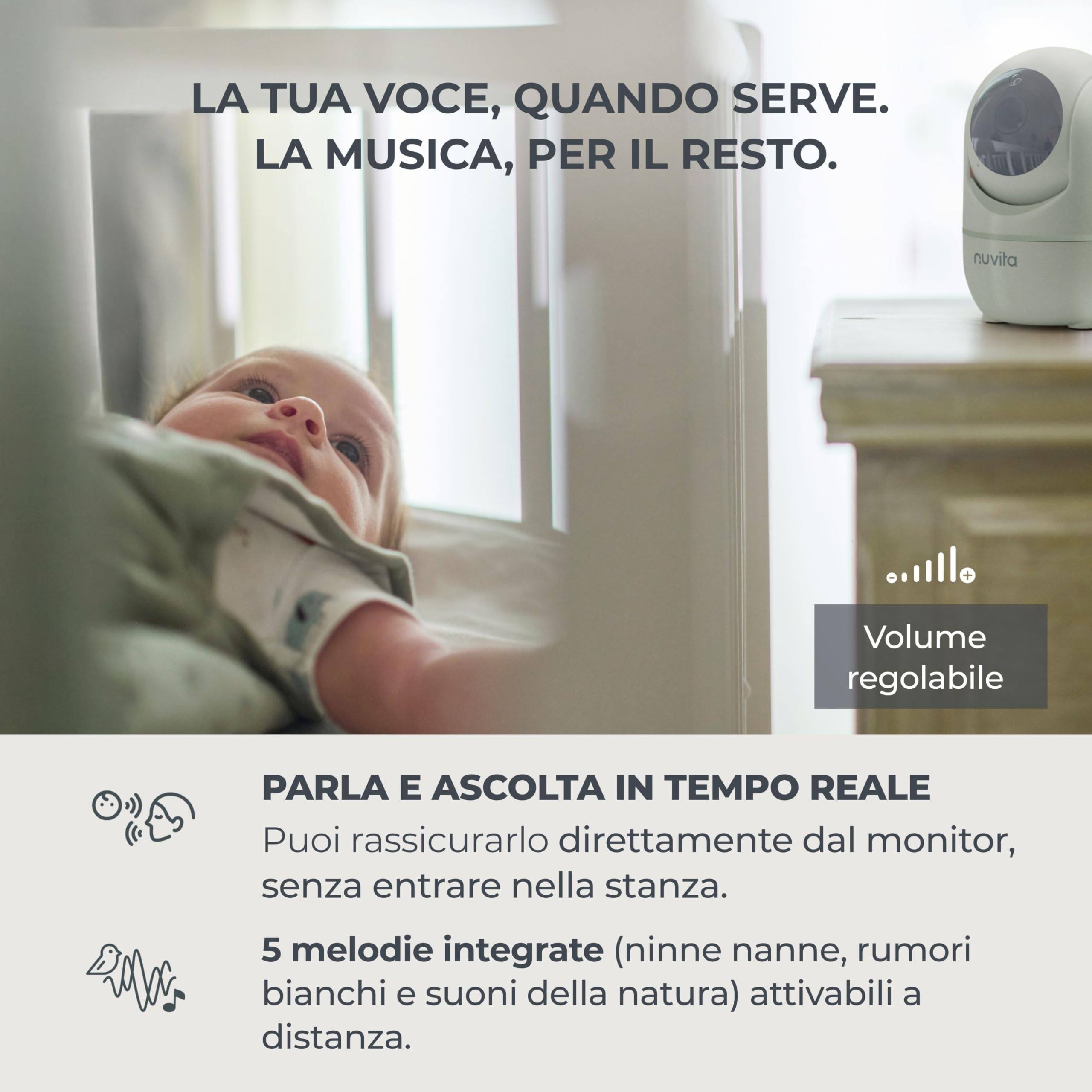 Nuvita 3035 Baby Monitor Video 3.2" - Cámara HD 360° Pan & Tilt, Visión Nocturna, Alcance 300m, Audio Bidireccional, VOX, Sensor de Temperatura