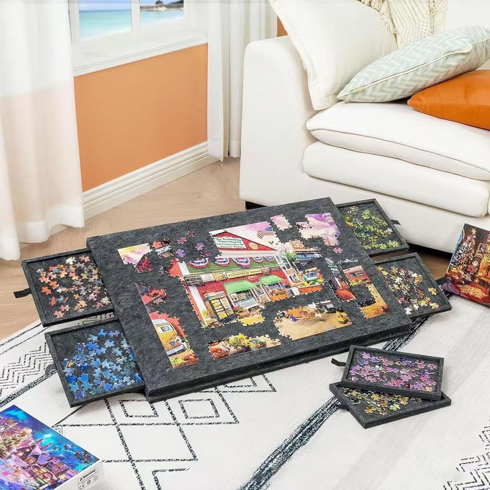 1500 elementów uchylnej planszy do układania puzzli z 6 szufladami, składany stół do układania puzzli 2 w 1 z regulowaną podstawą, lekkie plansze do gry dla dorosłych black