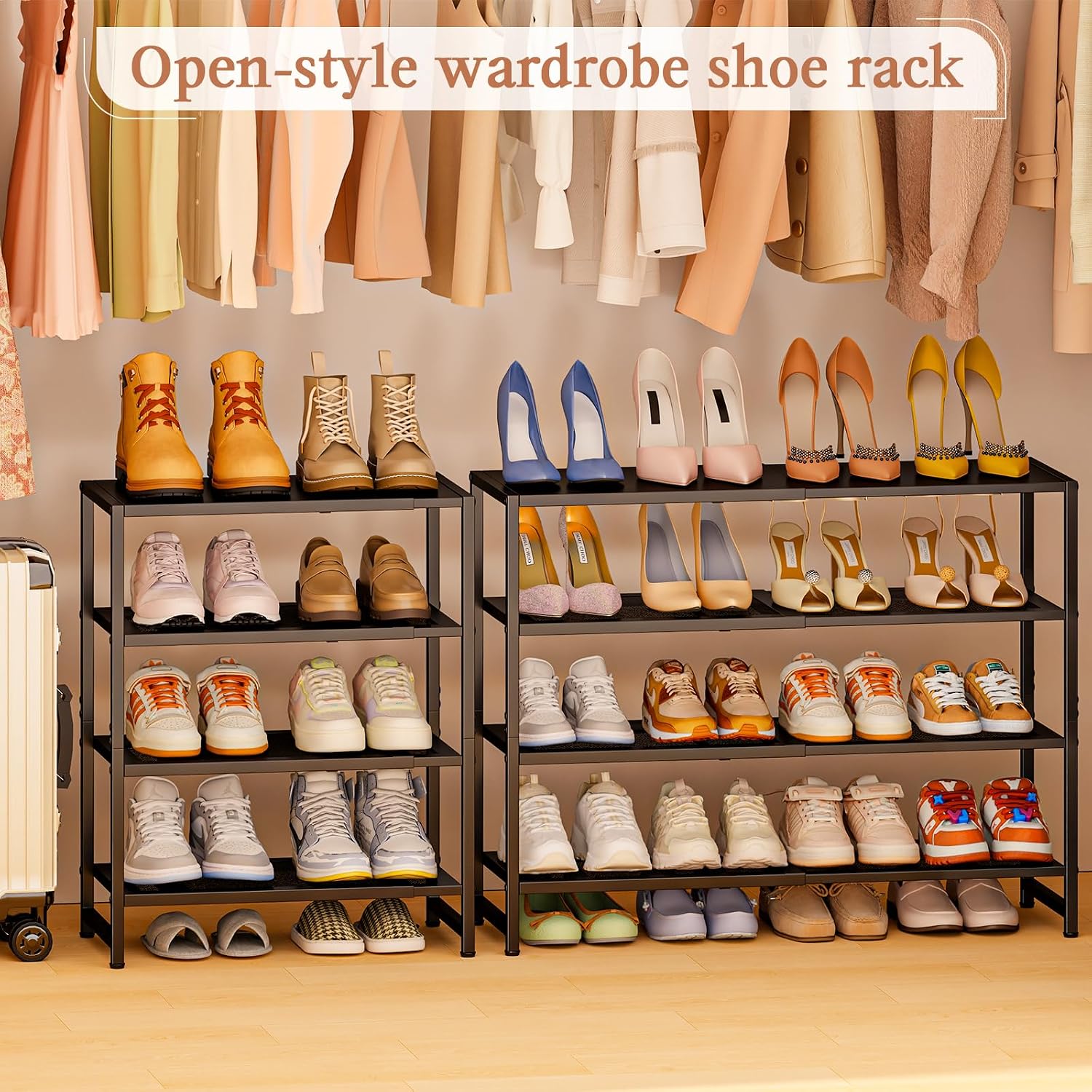 Expandable Shoe Rack,Metal Shoe Rack for Closet-4-Tier,Black