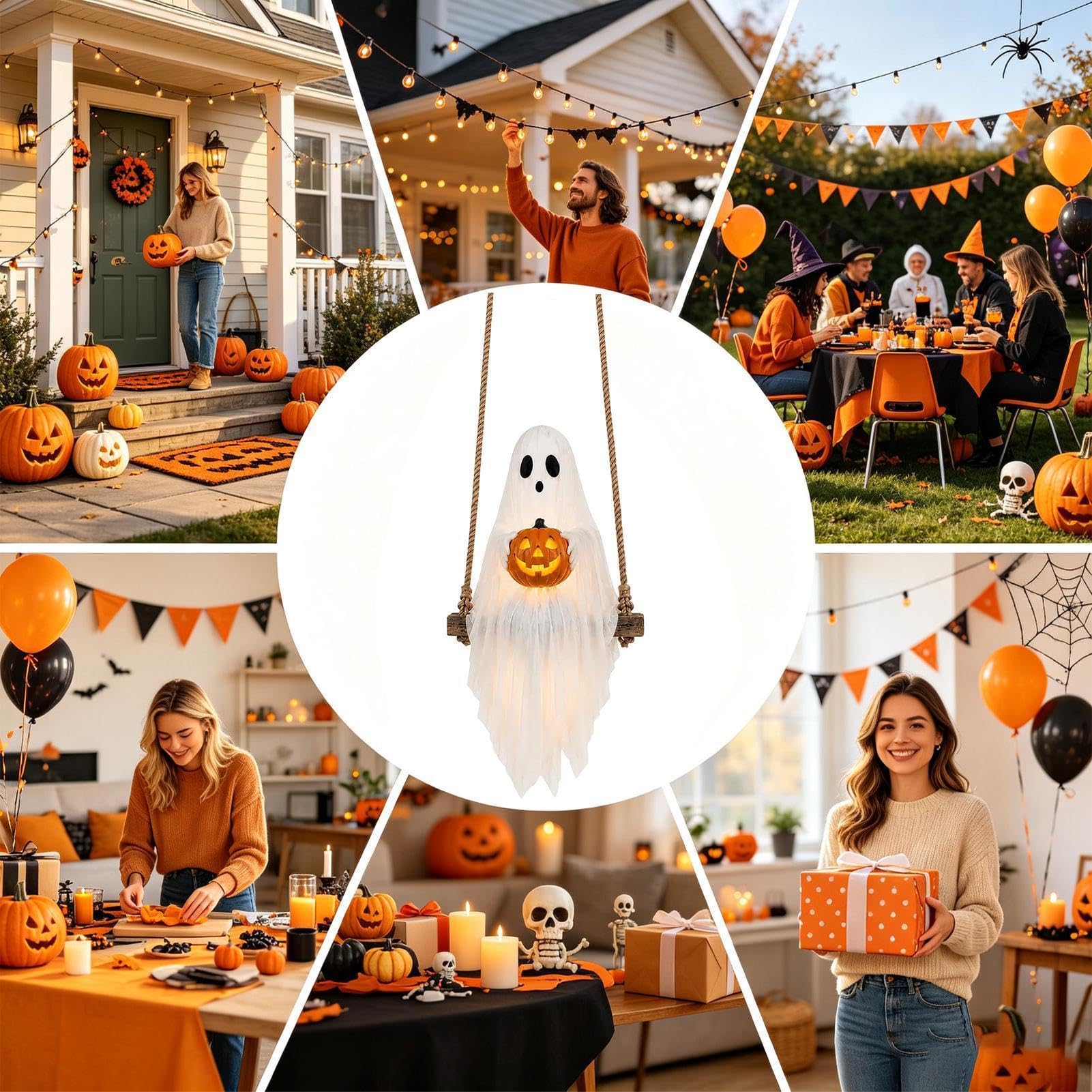 Oscillante Fantasma Outdoor Decor Hanging Garza Holding Puntelli Yard con | Decorazioni di Halloween all'aperto con telecomando per albero portico finestra prato giardino balcone porta casa