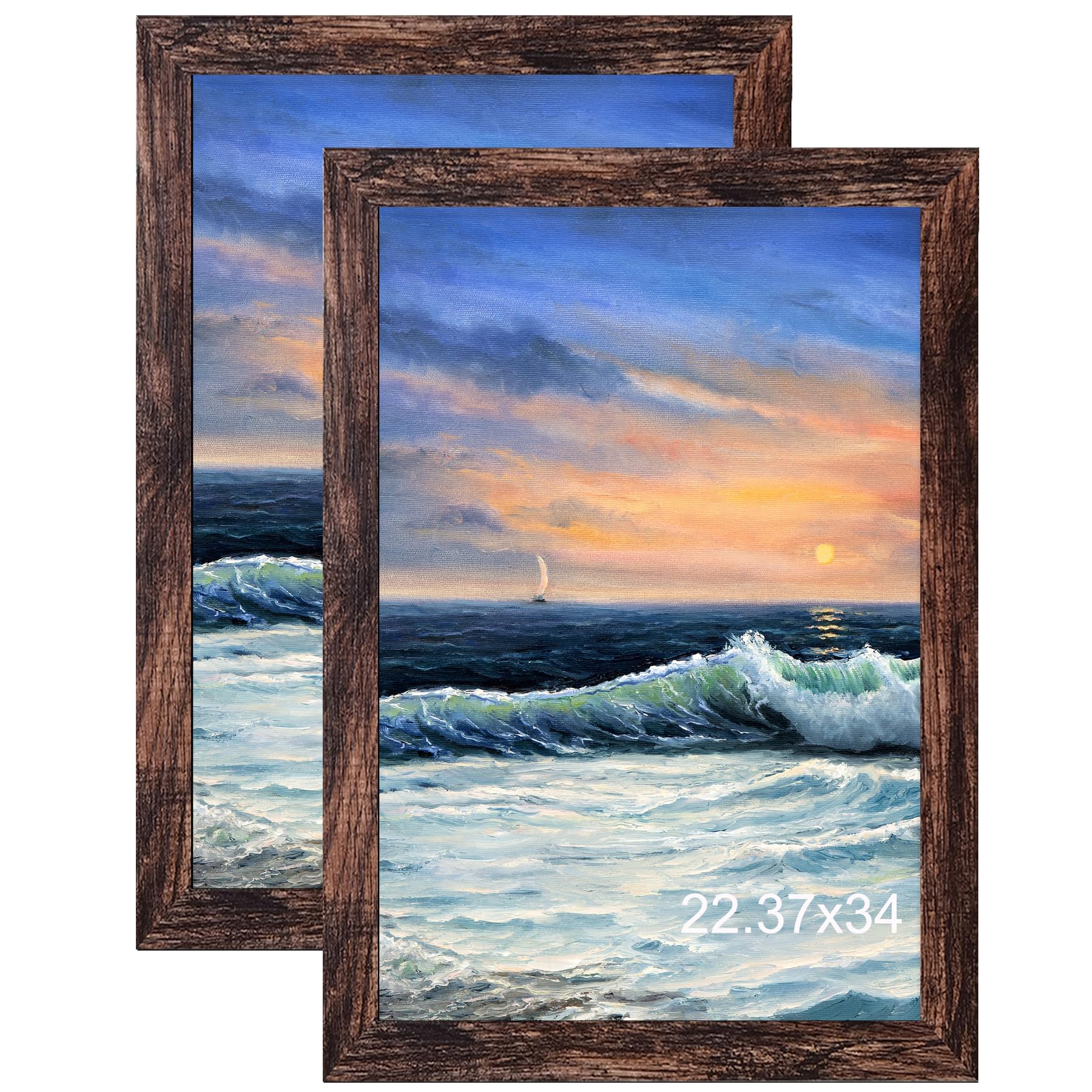 Photo 1 of LUCKYLIFE 22.37x34 Picture Frame, Wall Hanging Poster Frames, Display Pictures 22.37 x 34 without Mat, Pack of 2, Brown