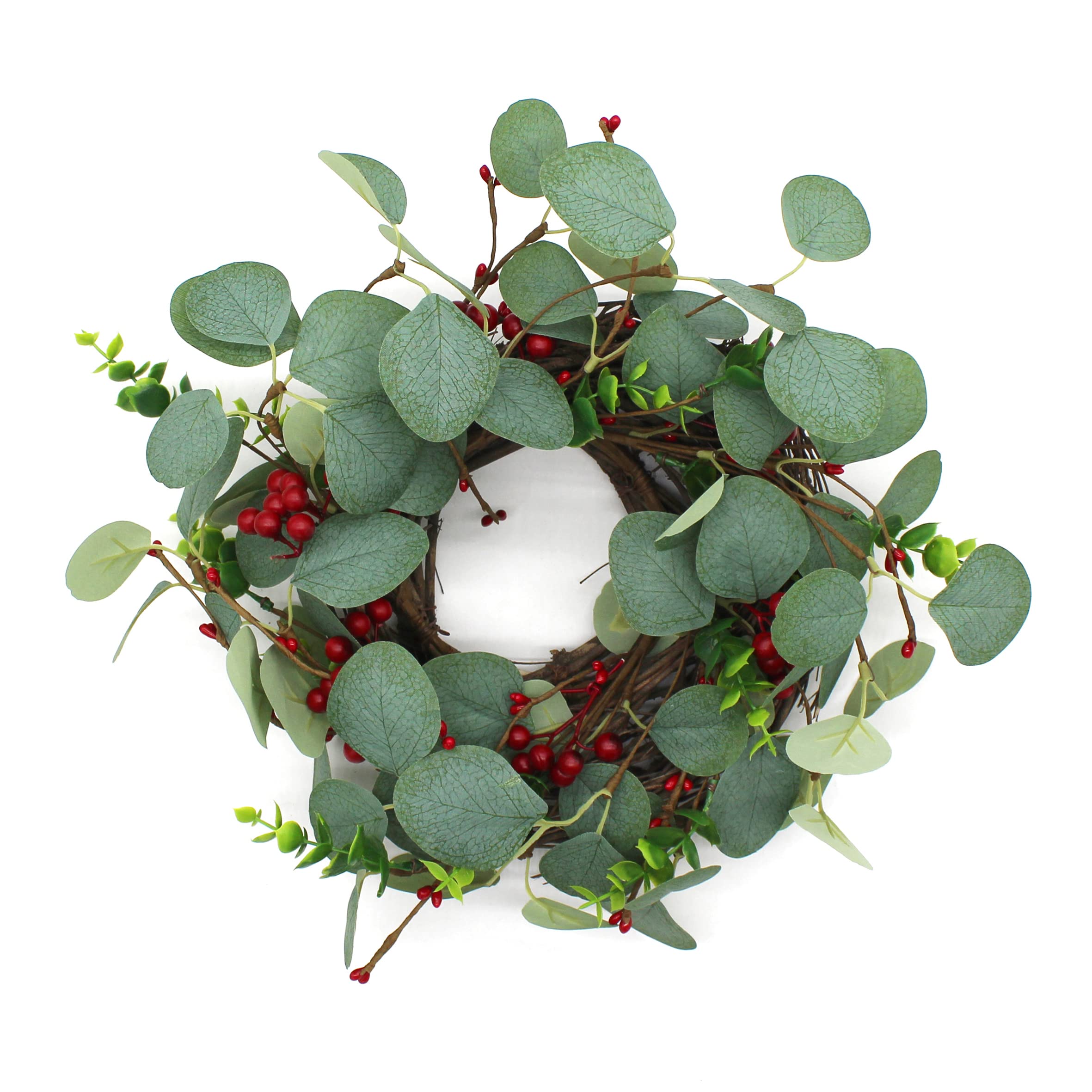 CVHOMEDECO. Couronne de Fleurs d'eucalyptus et de rameaux avec Baies Rouges, pour l'intérieur ou l'extérieur, 30,5 cm