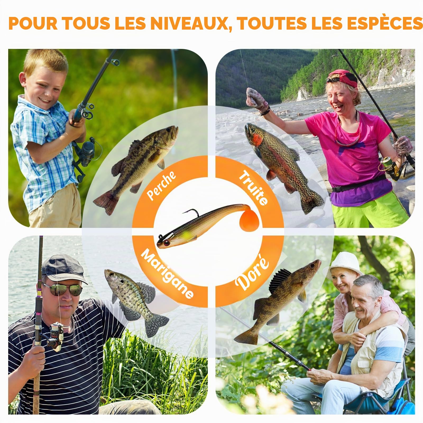 TRUSCEND Leurres de Pêche Souples Shadtale avec Hameçons BKK, Easy Catch : Vibrante pour Plus de Touches, Leurre à Queue palmée pour Bars, Brochets, Truites, Silure, Idéal pour la pêche en Famille