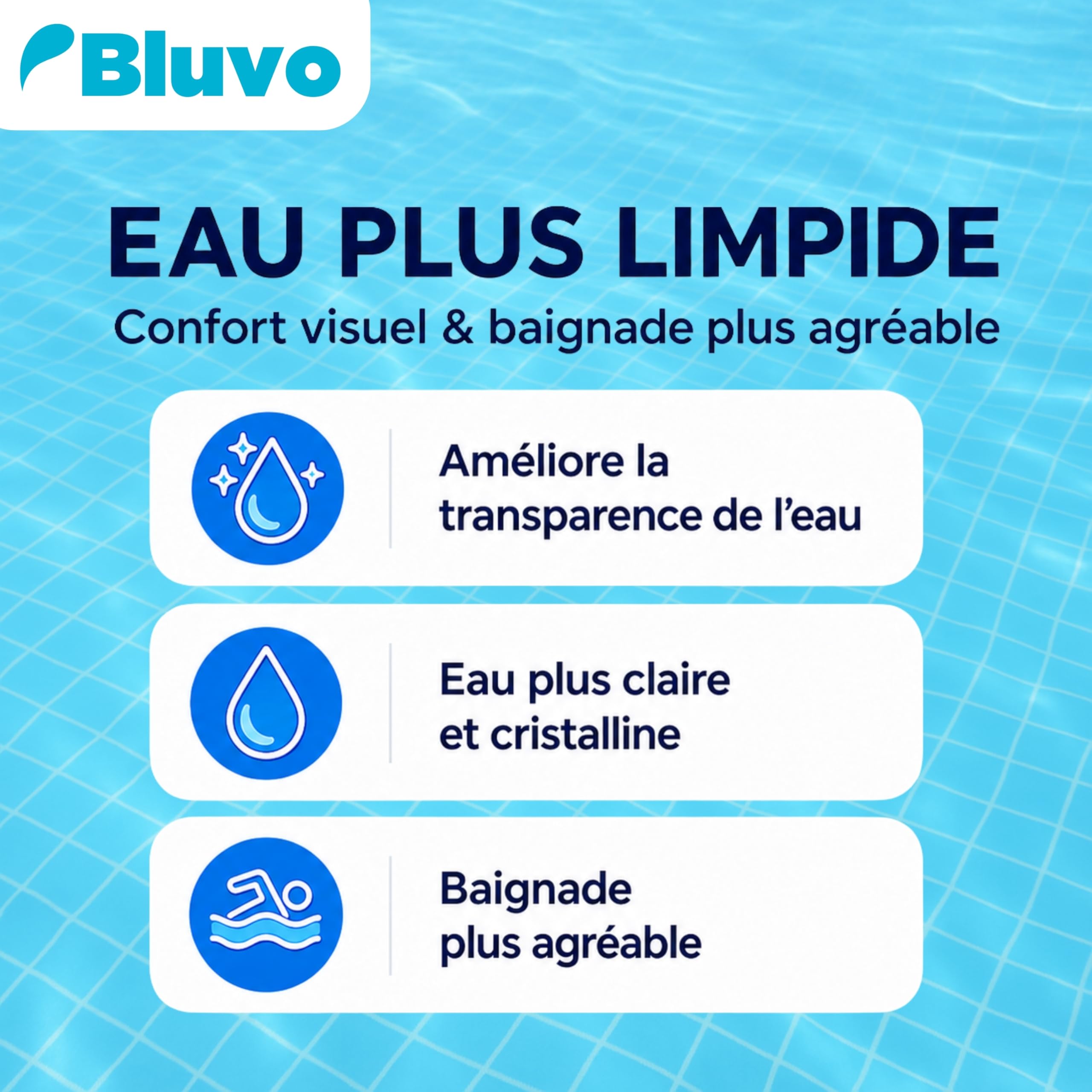 Bluvo Floculant Liquide Piscine 5L – Clarifiant pour Eau Trouble | Lutter Contre Les eaux Troubles | Produit pour Piscine | Fabriqué en France
