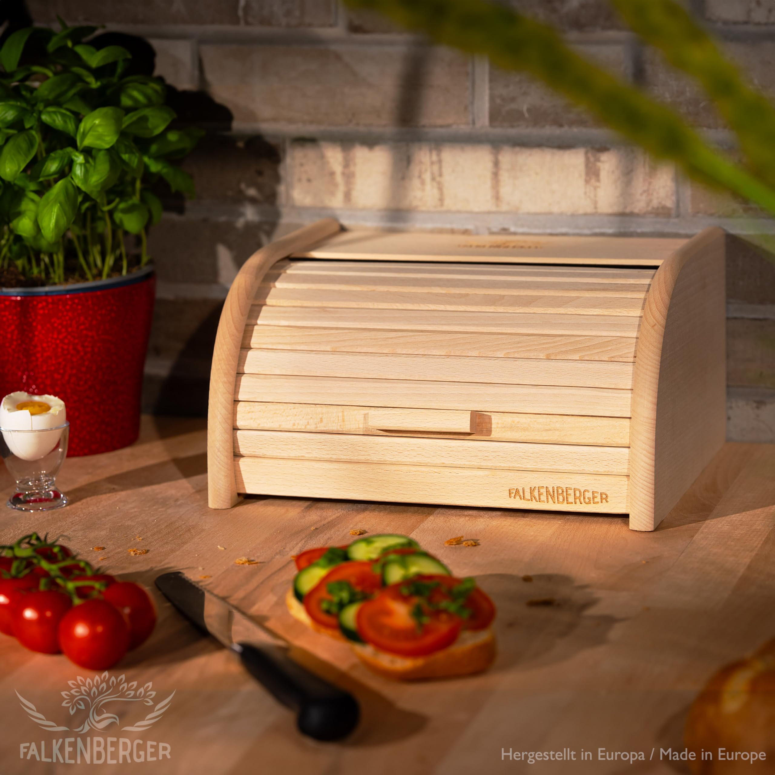 Boîte à pain en bois de hêtre Env. 32 x 25 x 16 cm M Boîte à pain à rouleau Boîte à pain traditionnelle avec couvercle roulant Fait main