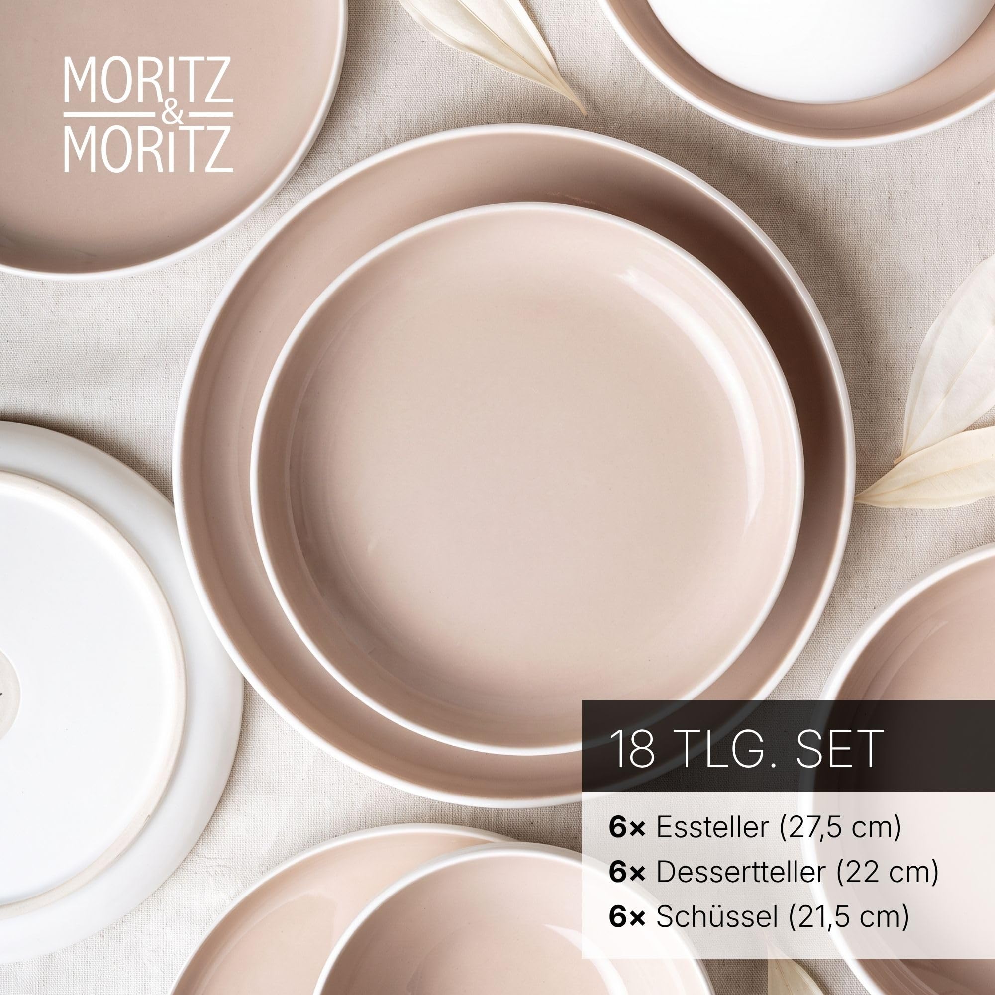 Moritz & Moritz 18-częściowy zestaw naczyń CAVO z migdałowym wzorem z kamienia dla 6 osób - zestaw talerzy z kamienia dla 6 osób - nowoczesny serwis obiadowy z talerzami obiadowymi, deserowymi i do