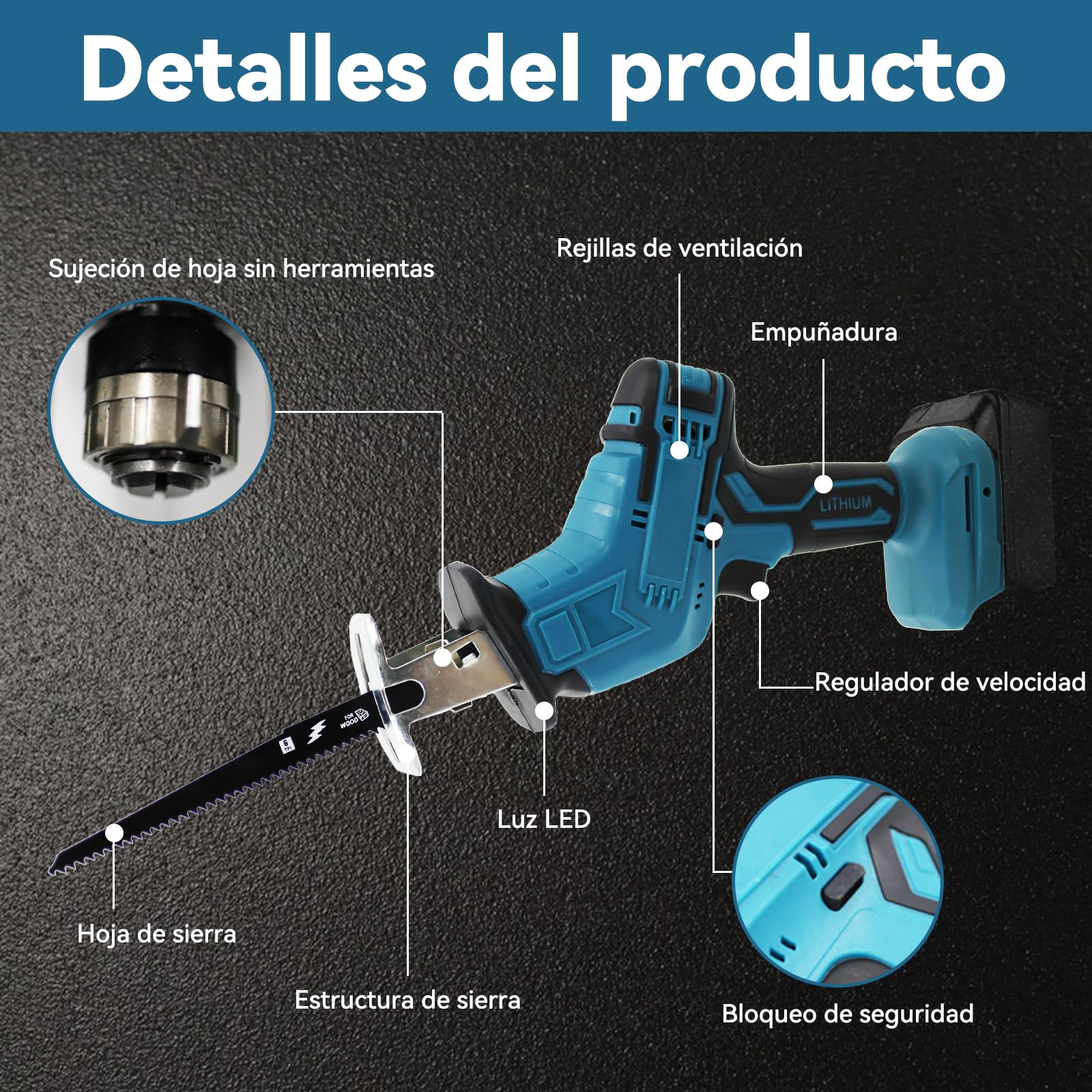 Sierra alternadora eléctrica inalámbrica con 4 cuchillas – Compatible con batería Makita 18 V – Para madera y metal – Sin batería ni cargador