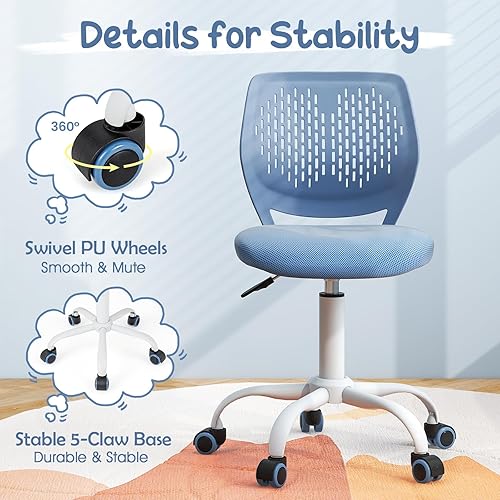 Miniatura 7 de HONEY JOY Silla de escritorio para niños, silla de estudio para niños con altura ajustable, respaldo bajo, silla giratoria de malla rodante, silla