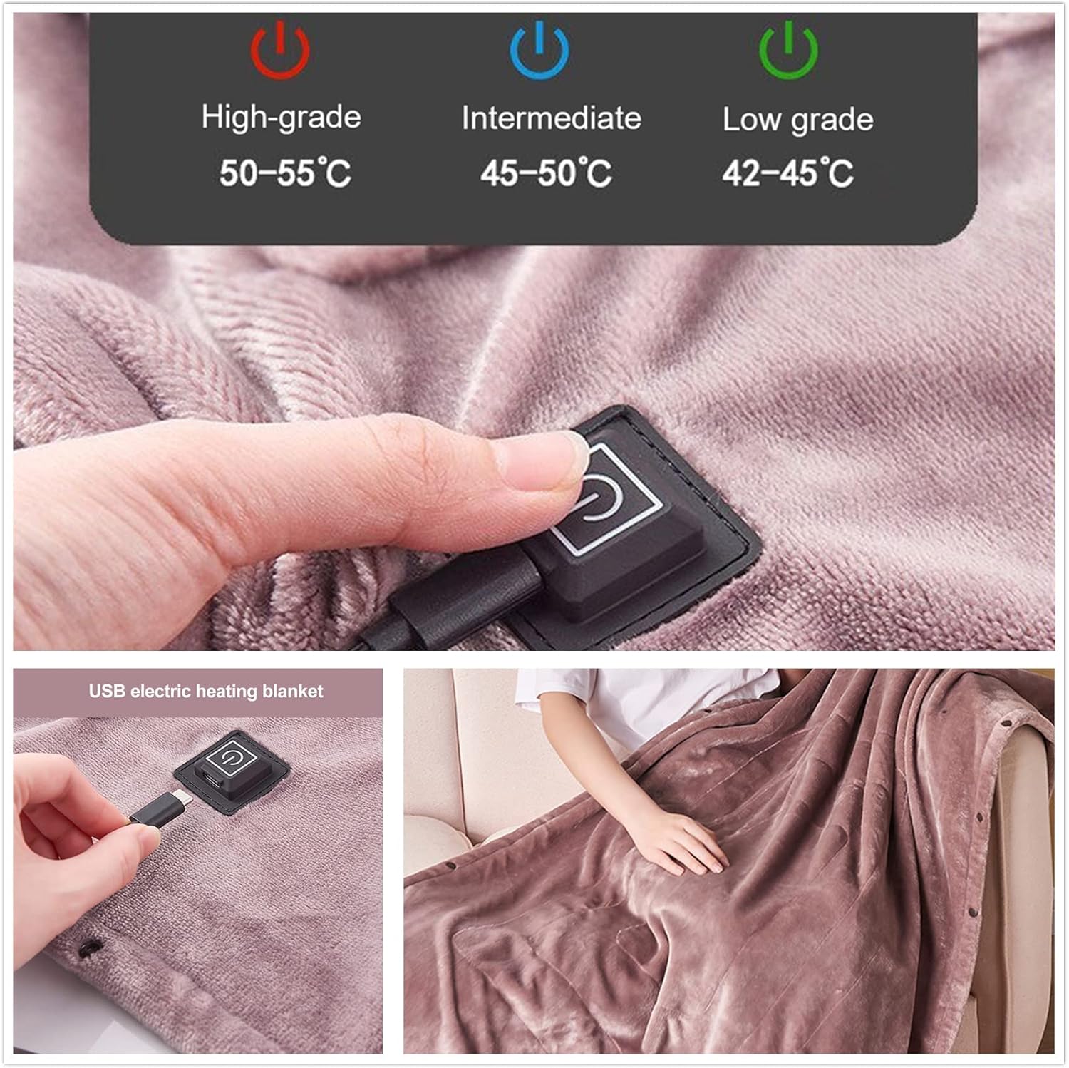 review OJDXDY Electric Heated Blanket USB Heated Shawl Wearable Heated Blanket Wrap with Buttons Plush Flannel Blanket with 3 Heat Settings Portable Poncho Cape for Home Office, Machine Washable, 55x31.5 in