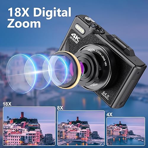 Miniatura 6 de Zunate Zunateyk6vg30wnx-12 - Cámara digital retro de 64 MP, cámara de vlogging 4K UHD vintage con zoom de 18X, enfoque automático, pantalla abatible