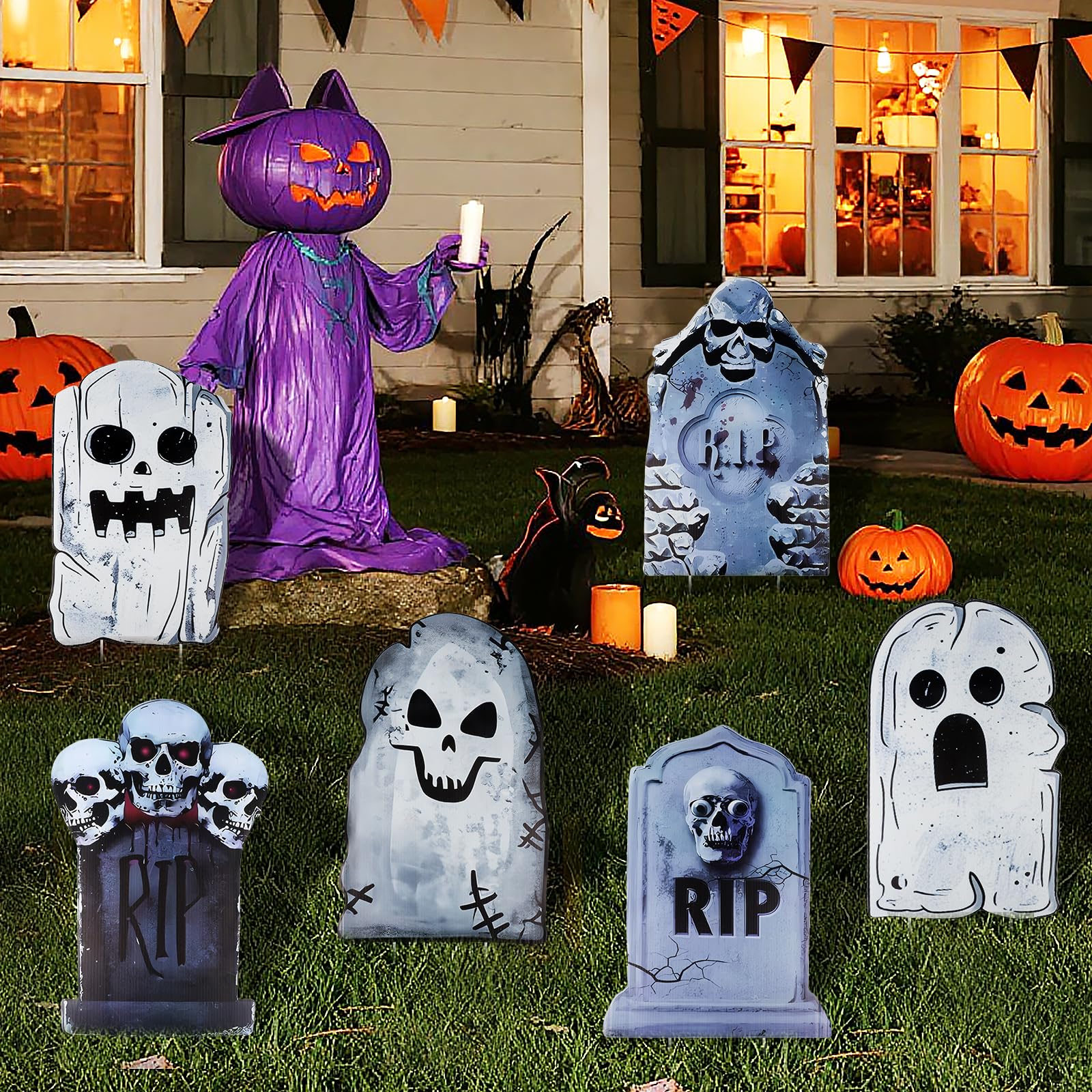 9-teiliges Halloween-Grabstein-Set Mit Pfählen – Gruselige Friedhofs-Deko Für Garten, Hof & Party