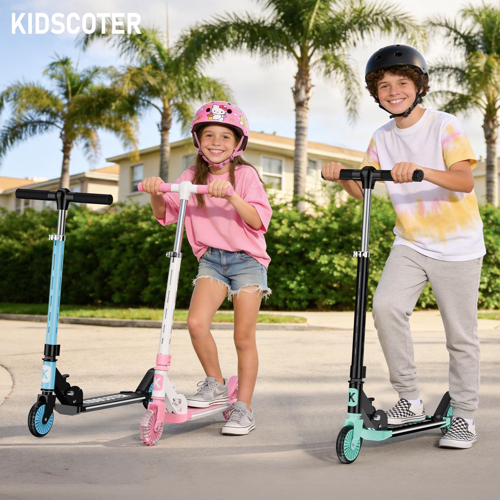 Trottinette à 2 roues pour enfants de 3 à 12 ans, roues lumineuses et tige à DEL, hauteur réglable et pliable, trottinette de sport légère pour filles et garçons avec béquille