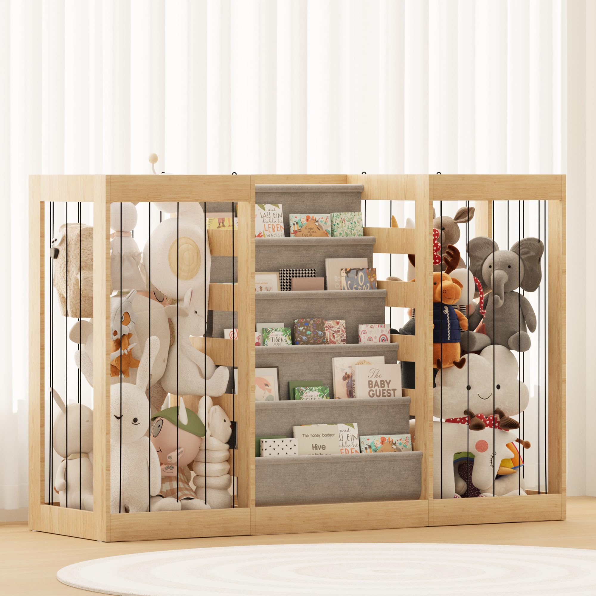 Hironpal Kids Bookshelf 5 Tier Kids Bookcase Wooden Kids Toy Storage Nursery Bookcase Shelf for Kids Room and Nursery (Natural, Large)