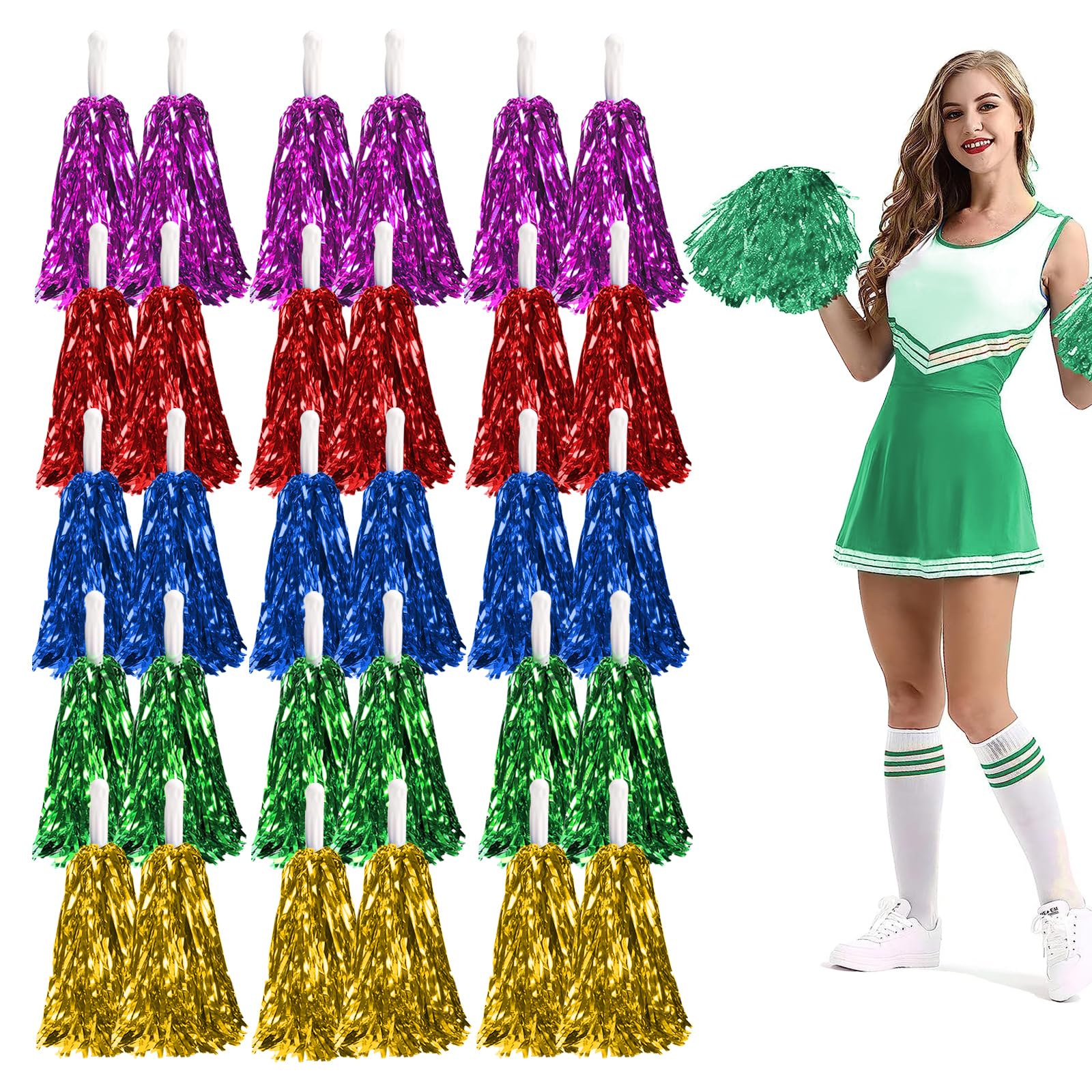 GZjiyu 30 Piezas Pompones Animadora, Pompones de Porristas, Flores De Animadoras para Animadora Y PompóN para Eventos Deportivos Fiestas EspectáCulos En Escenario Fiestas Festivas