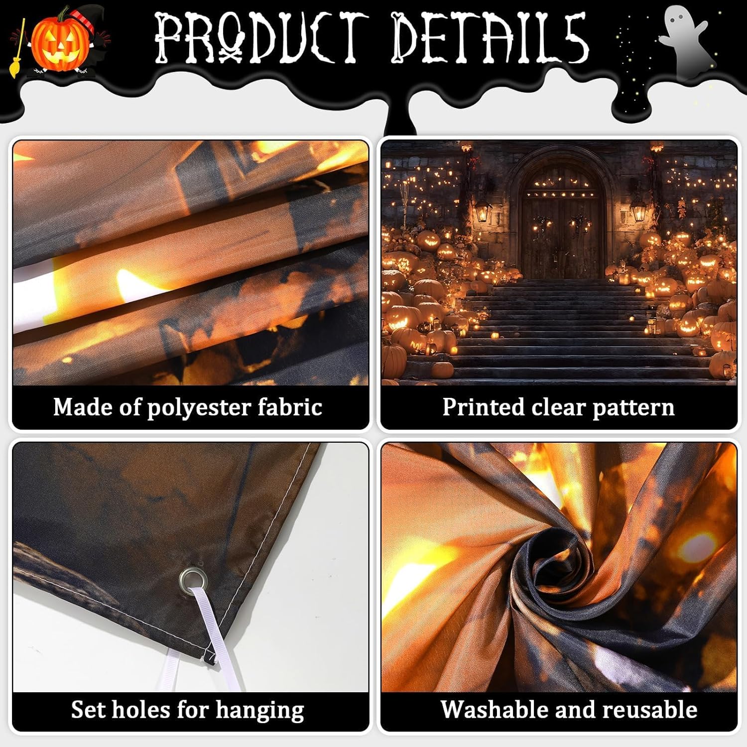 Halloween Garage Door Decoration Halloween Pumpkin Background 7x16ft Xtra Large Spooky Fall Backdrop Black & Orange Garage Door Cover Terror Pumpkin Photo Backdrop for Horror Party Decorations