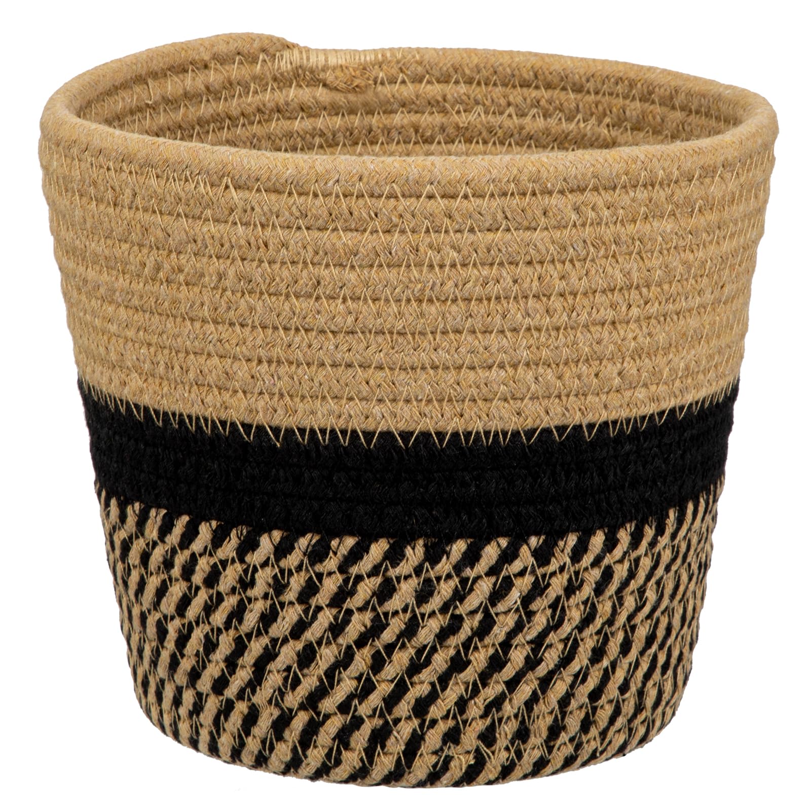 Briful 6"x6" Cotton Rope Woven Pot 15cmx15cm Plant Pots Indoor - Black Brown Cotton Flower Pot Decorative Planter Storage Basket for Plants, Toys, Crafts, Rustic Home Decor