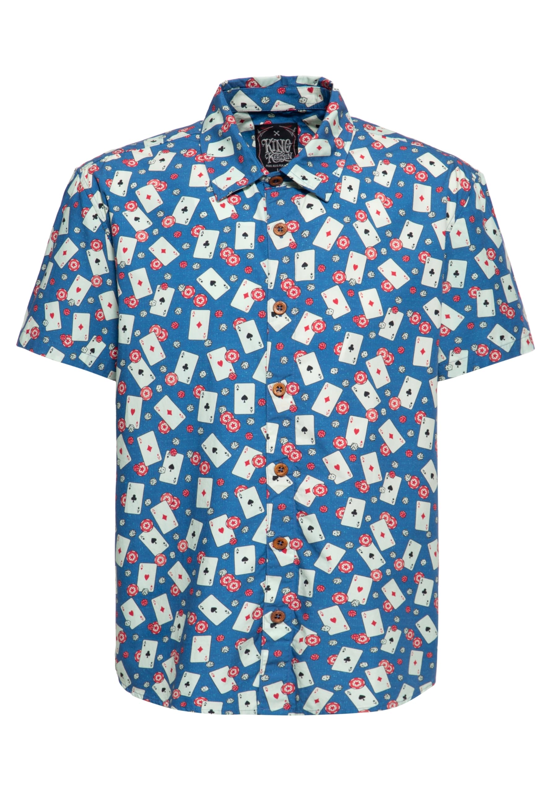 King Kerosin Camisa de manga corta para hombre | Camisa de negocios | Camisa de ocio | Las Vegas | Casino | Tarjetas de juego | Poker Chips | Rockabilly | Vintage | Retro | Camisa Casino