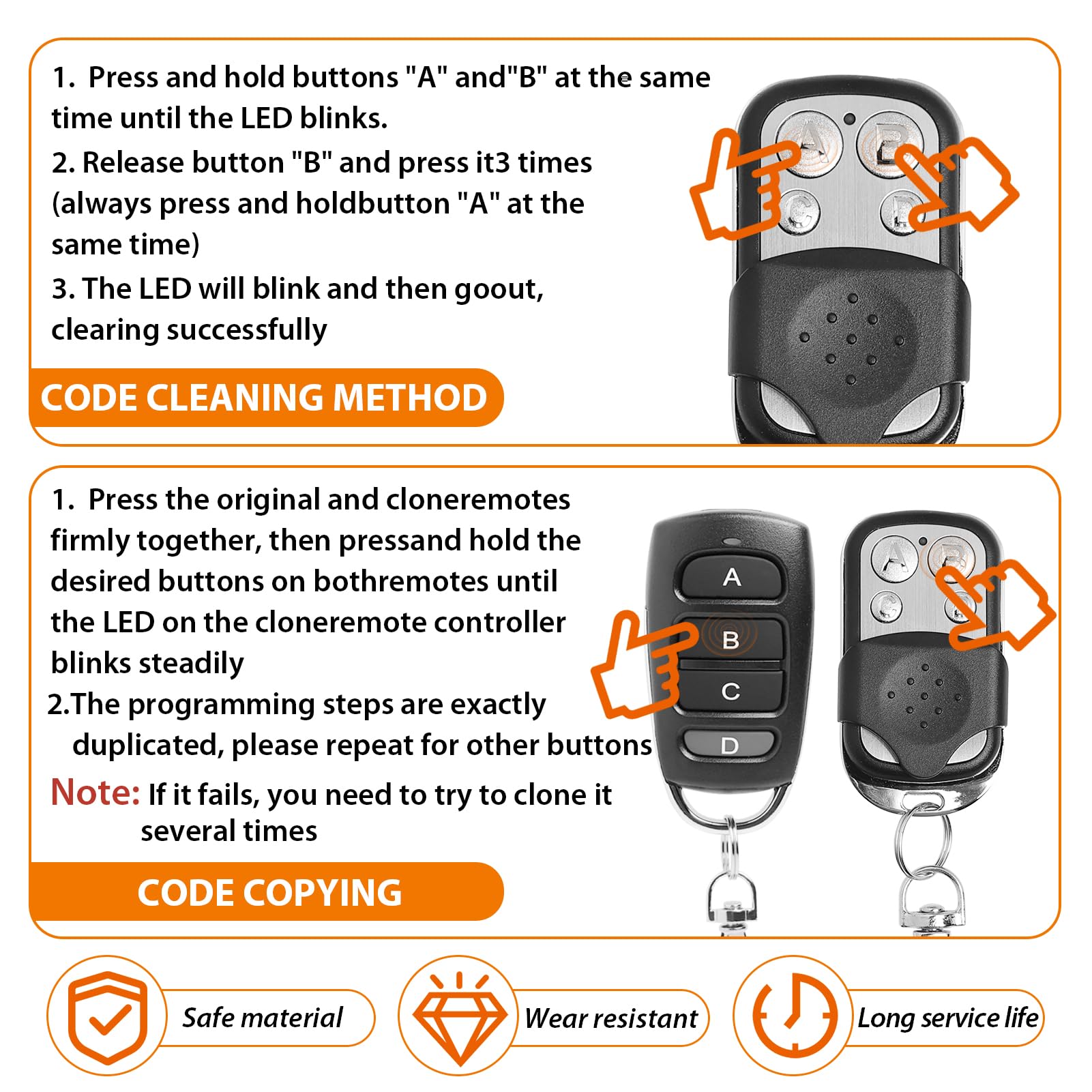 SMCEHEYA 3 pcs Universal Garage Door Opener Remote 433mhz Electric Gate Fob Universal Cloning Wireless Alarm Remote Control Key Fob for Car Garage Door Gate Universal Garage Door Opener Remote Cloning - Image 4