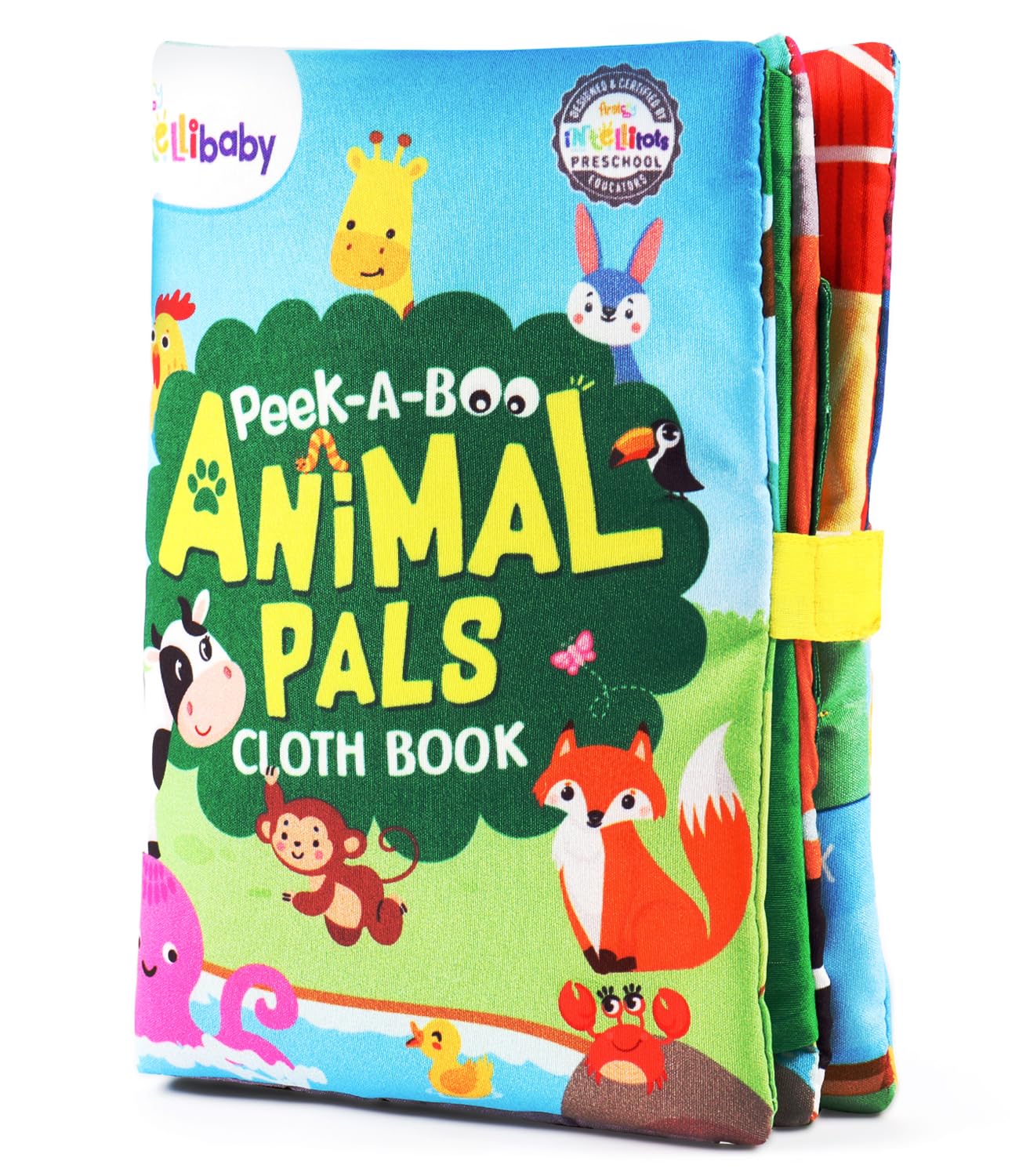 Intellibaby Peek-A-Boo Animal Pals Colourful Cloth Book- Soft Sensory Cloth Books for Babies,Crinkle Pages for Sensory Play, Early Learning for 6+ Months for Baby Boys&Girls,Washable,Ideal For Gifting-image-31