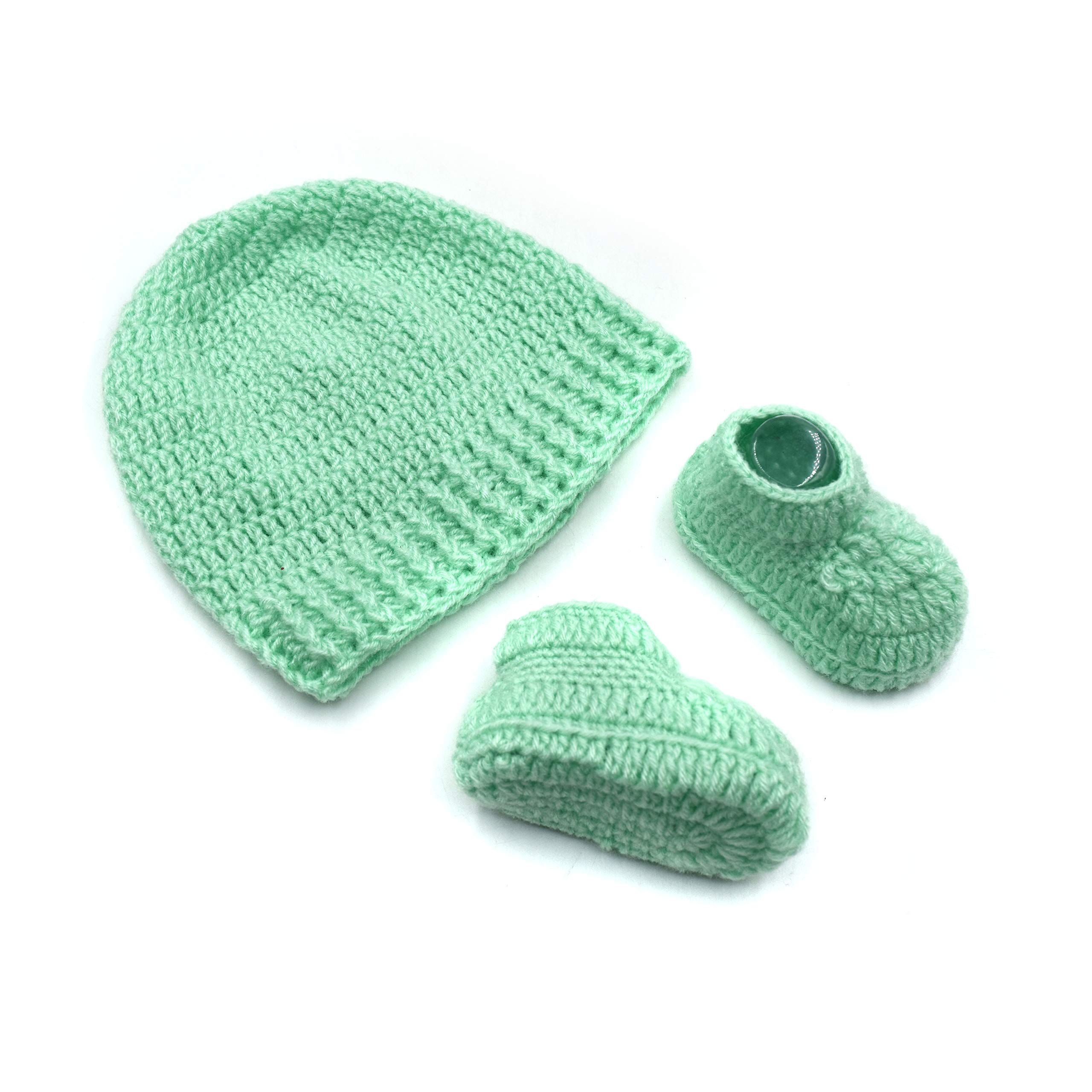 Magic NeedlesHandmade Knit Crochet Indian Yarn Baby Booties and Cap Baby Gift Set