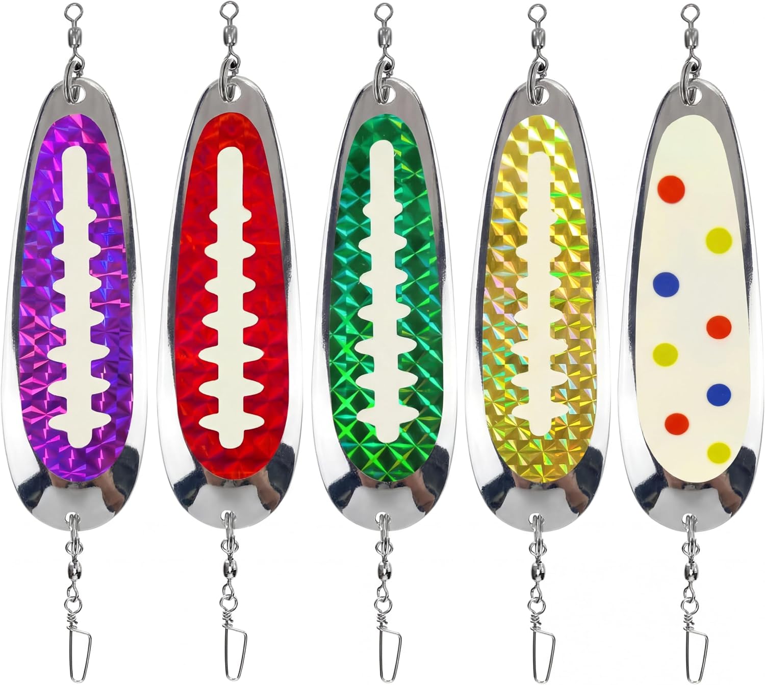 5 Pack 4.5" Fish Dodger Flashers, Chrome Trolling Lure for Salmon