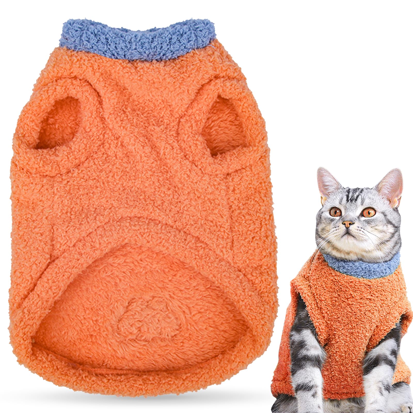 Ledeak Cat Warm Jumper, Soft & Breathable Winter Warm Coat, Soft Puppy Jumper Clothes with D-Ring, Sleeveless Cold Weather Pet Apparel for Small Dogs & Cats Fall Winter Clothes (Orange, S)