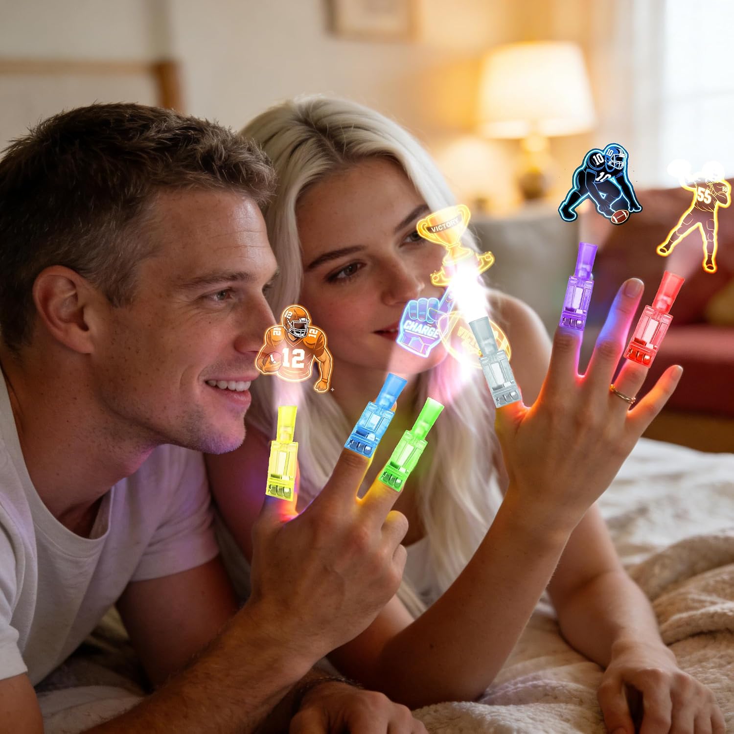 24pcs Football Party Favors LED Finger Lights, Light Up for Game Day, Glow in the Dark Football Theme Finger lights, Goodie Bag Stuffers, Sports Party Supplies & Football Birthday Party Decorations