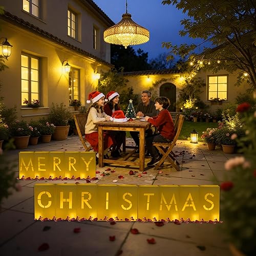 Miniatura 5 de Decoraciones de Feliz Navidad, bolsas de luminarias, letras iluminadas con pétalos de rosa y velas para decoración de fiesta de Navidad y Año Nuevo