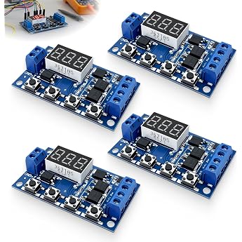 4 x Timer Relay Module, DC Relay Timer Module 5 V 12 V 24 V 36 V with LED Display, Relay Module for On/Off with Time Control,