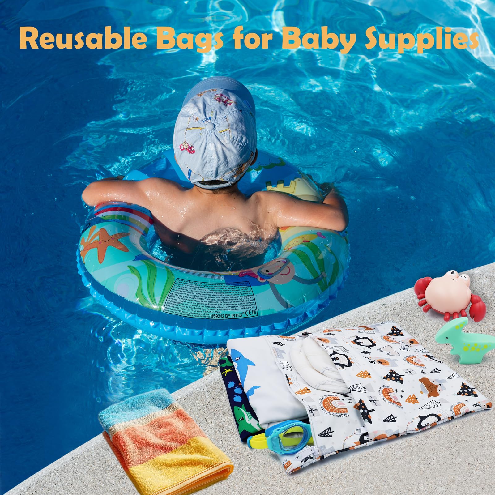 Sac à Couches Lavable, 2 Pcs Wetbag Réutilisable Etanche, Organisateur de Couches Double Fermeture Eclair Sac à Langer pour Bébé, Sac Fourre Tout de Voyage Plage (Pingouin Blanc)