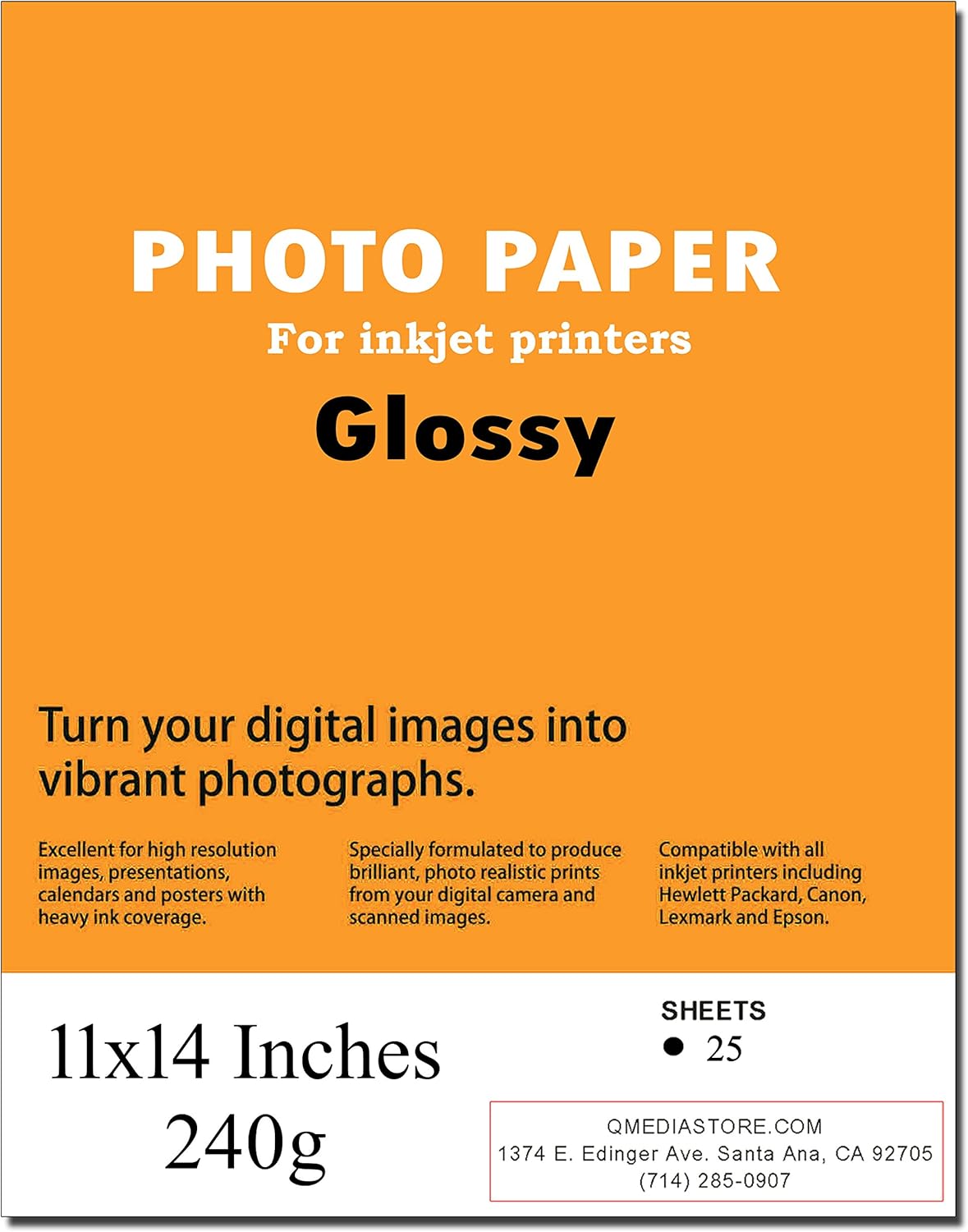 Glossy Inkjet Photo Paper (11x14 / 240g / 25Sheets