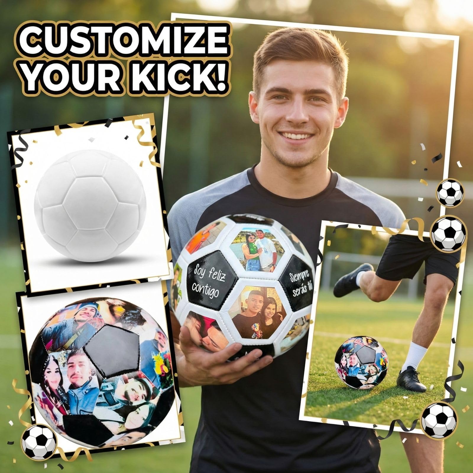 Generisch Individuell gestaltbarer Fußball 32Seiten Foto & Text– Personalisiertes Geschenk für Schüler, Fußballtrainer & Kinder, hochwertiger Trainingsball mit eigenem Muster, perfekt für Geburtstage