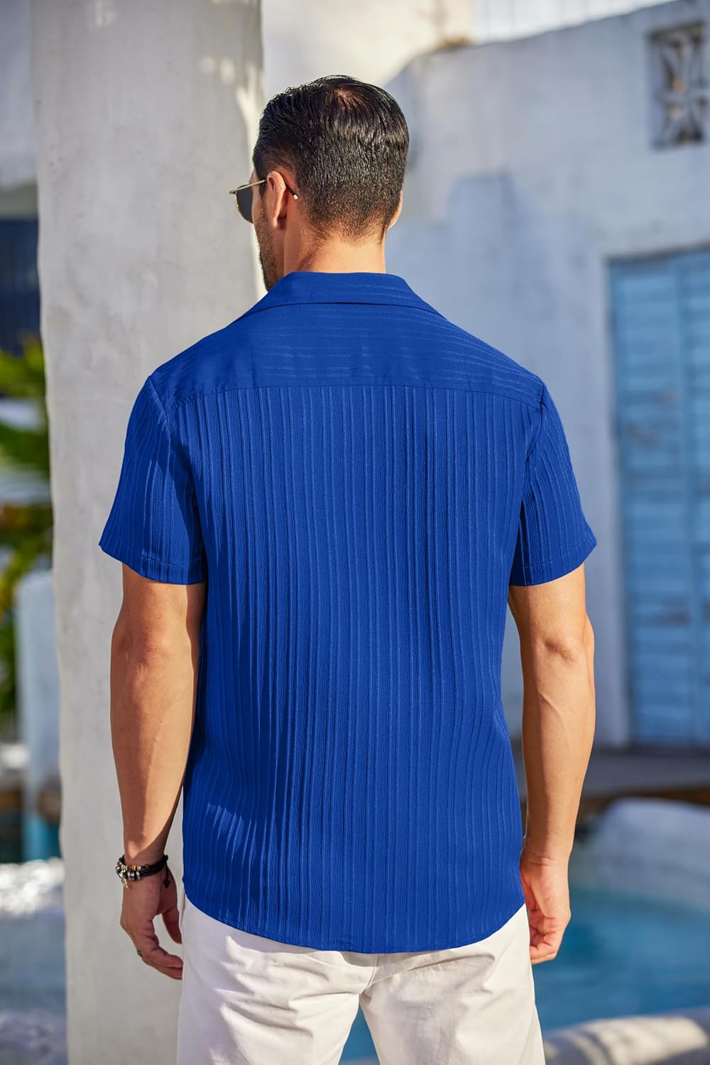 COOFANDY Men's Casual Button Down Shirts Short Sleeve Textured Summer Beach Shirt with Pocket thumbnail