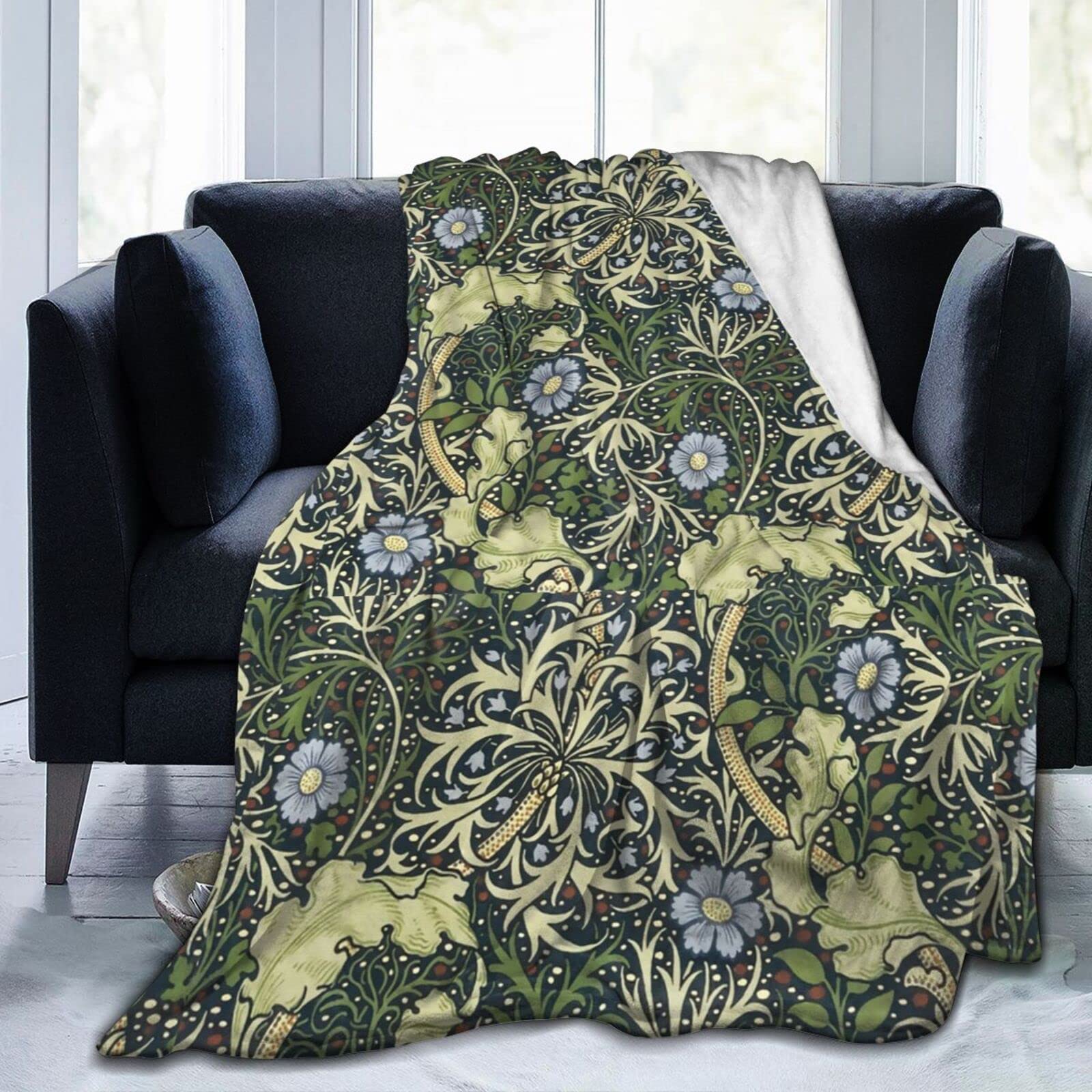 Yingd Seaweed Soft Throw Blanket William Morris Blanket Soft Cozy Lightweight Sofa Throw Blanket For Bed Sofa Chair 200X150cm